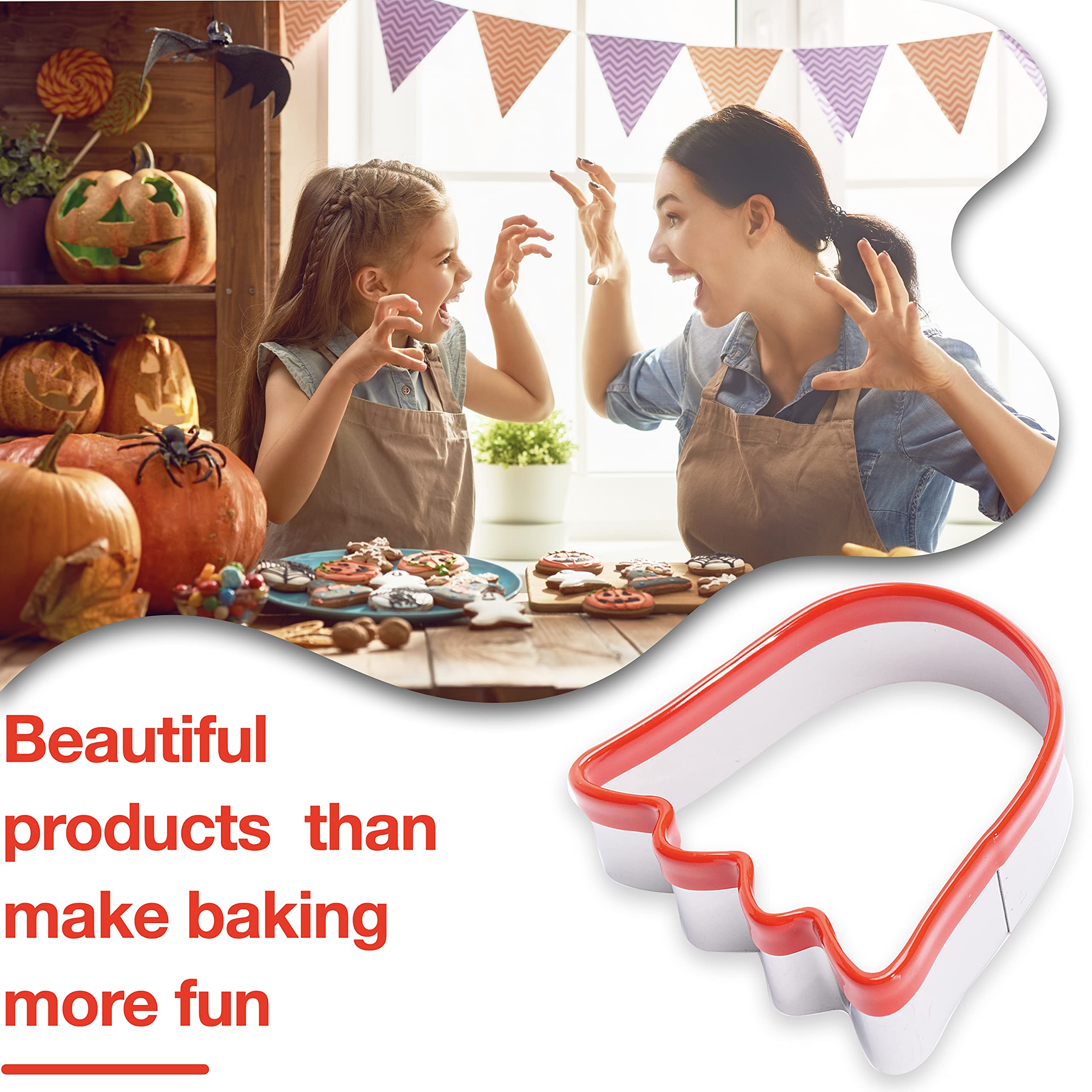 Cookieque 2-Piece Halloween Ghost Cookie Cutters, Food-Grade Stainless Steel Sandwich Cutters, Biscuit Cutter Set, Holiday Cooki