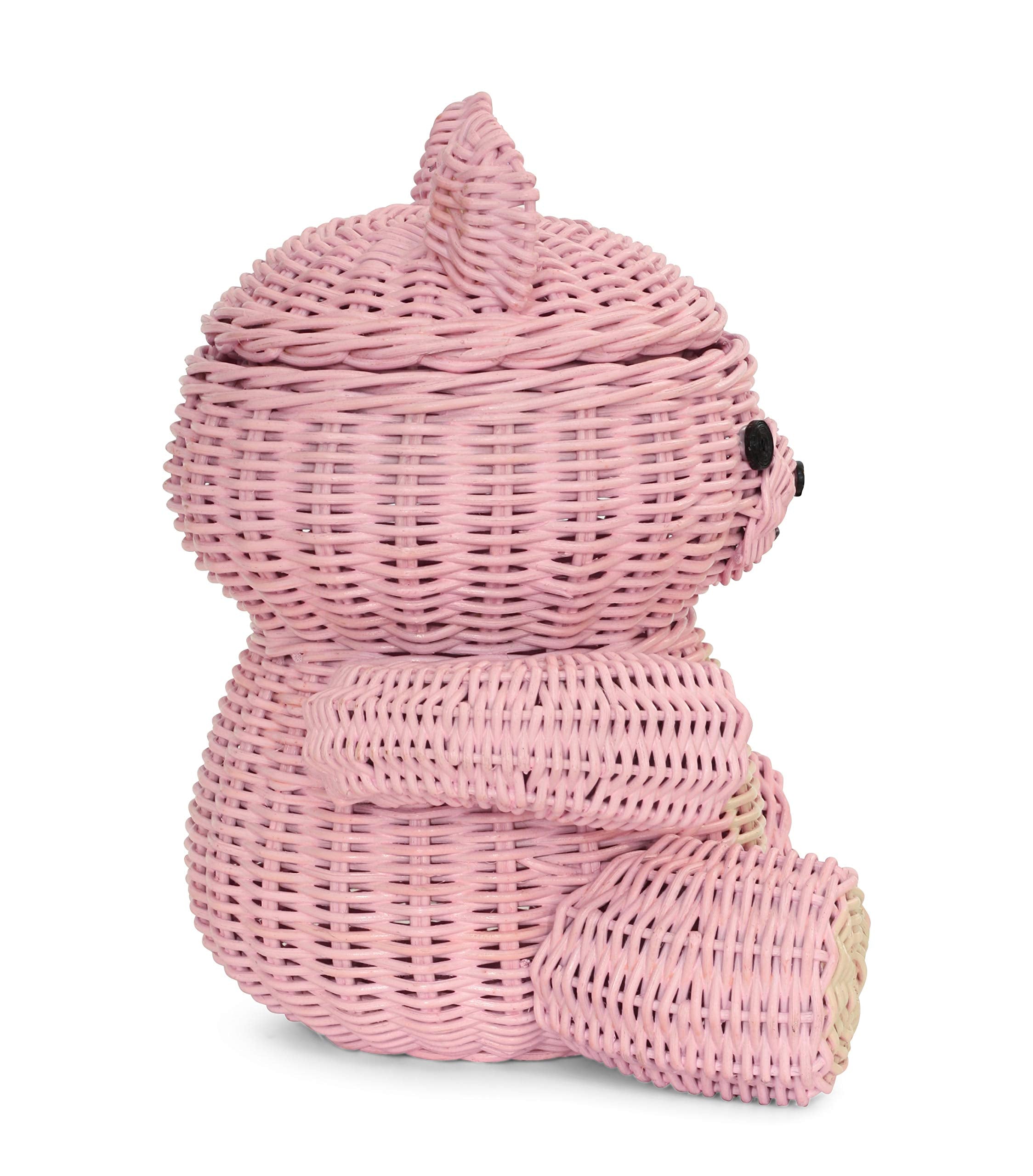 G6 Collection Large Bear Rattan Storage Basket With Lid Decorative Bin Home Decor Hand Woven Shelf Organizer Cute Handmade Handc
