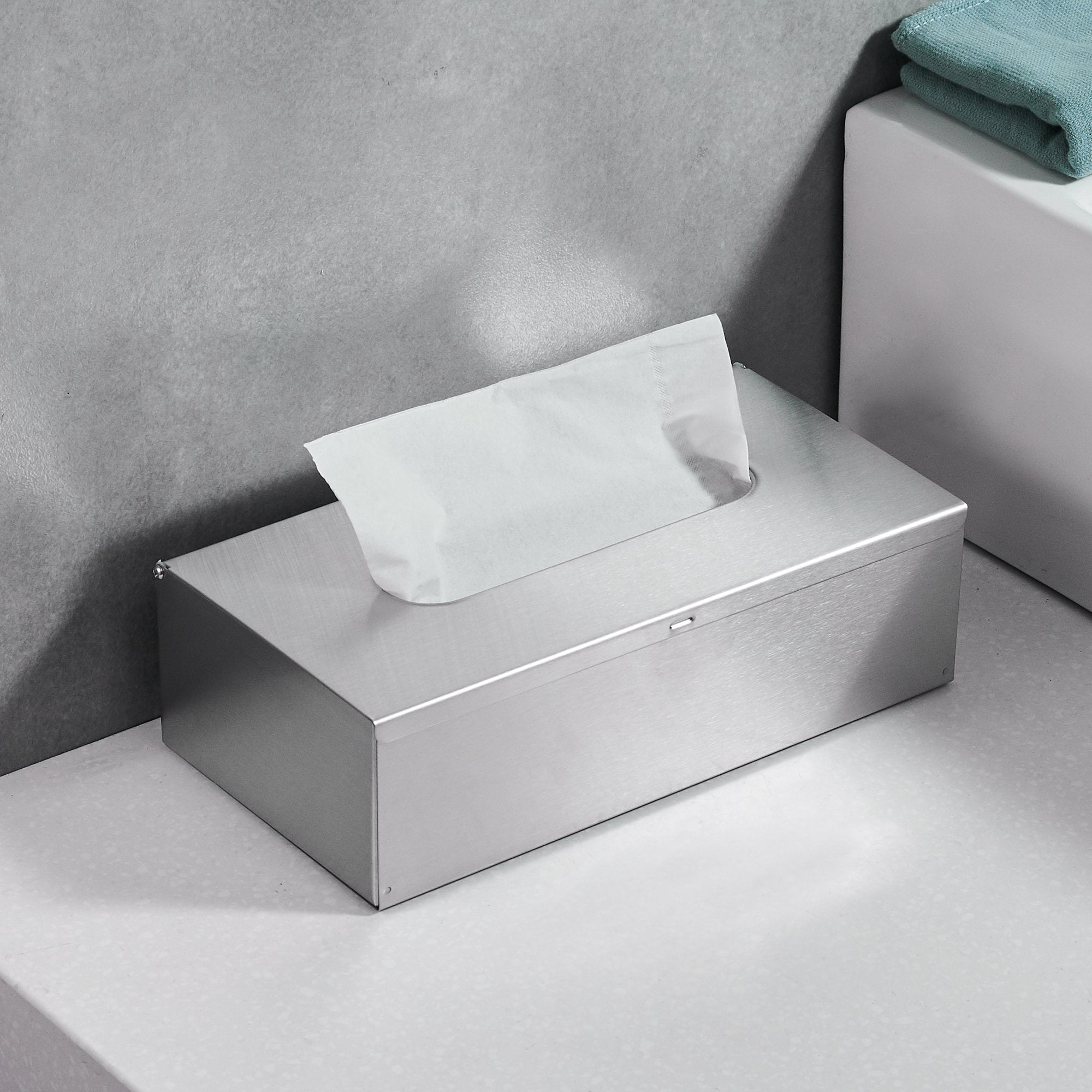JunSun Rectangular Tissue Box Cover, Brushed Nickel Stainless Steel Napkin Holder, Model JS22231 for Bathroom, Bedroom, Office