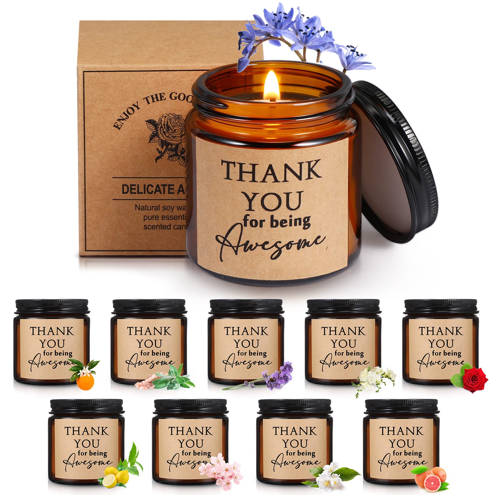 Fumete 10 Pcs Thank You Candles Bulk Valentines Day Candle Thank You for Being Awesome Scented Candles Inspirational Thank You 