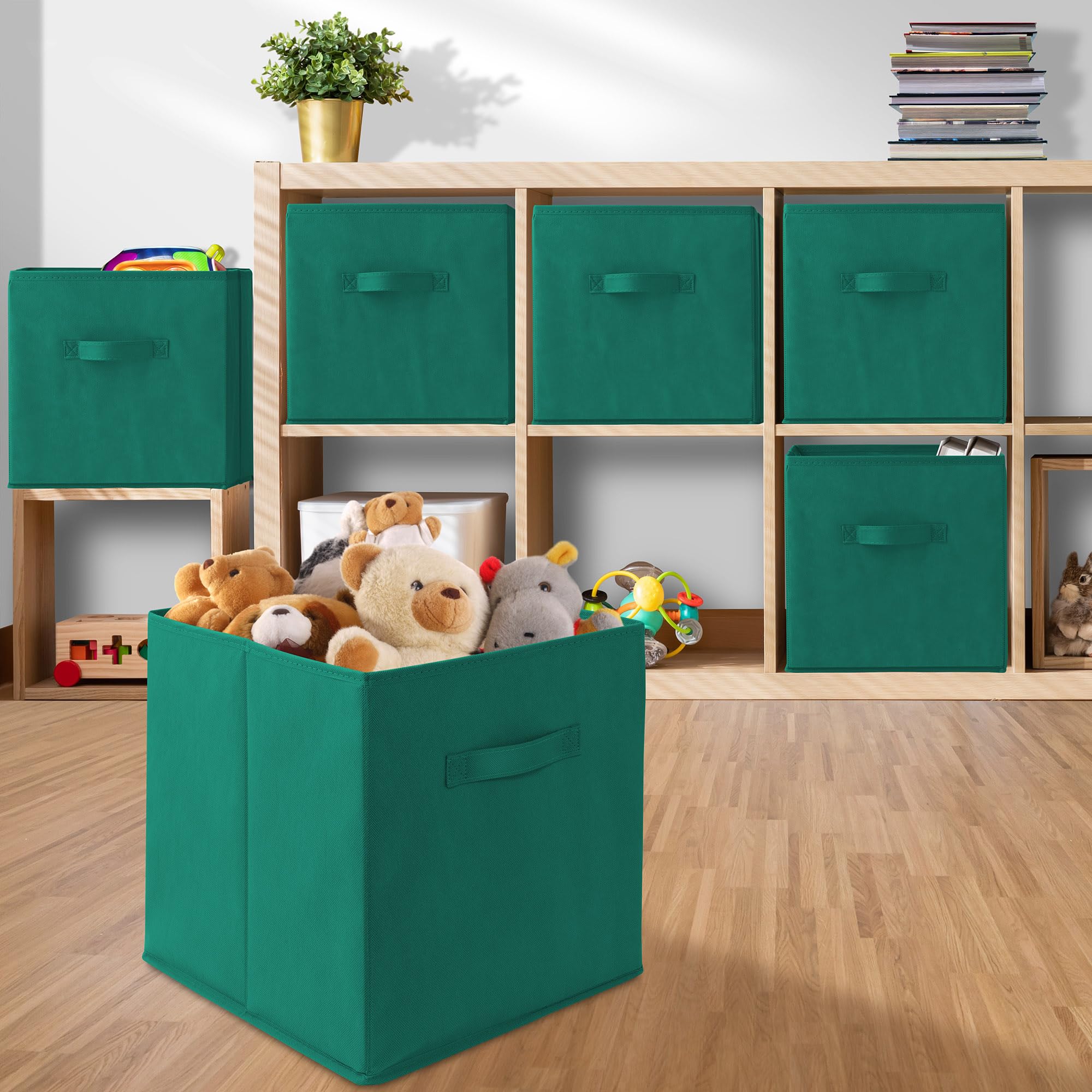 Casafield Set Of 6 Collapsible Fabric Cube Storage Bins, Teal - 13'' Foldable Cloth Baskets For Shelves, Cubby Organizers & More