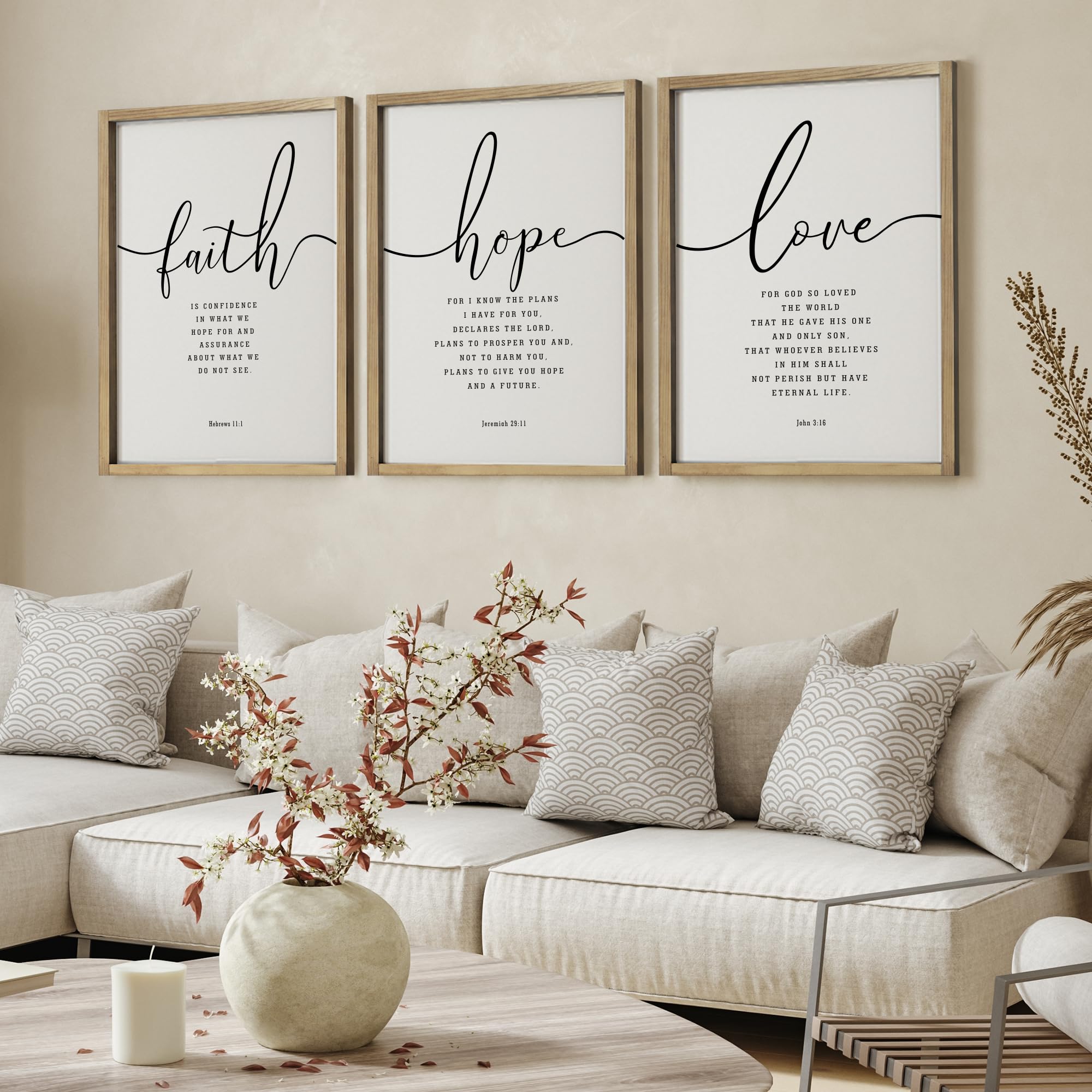 Houmury Set Of 3 Framed Farmhouse Bible Verses Wall Decor Sign 11   X14    Christian Faith Scripture Wall Art For Home Living Ro