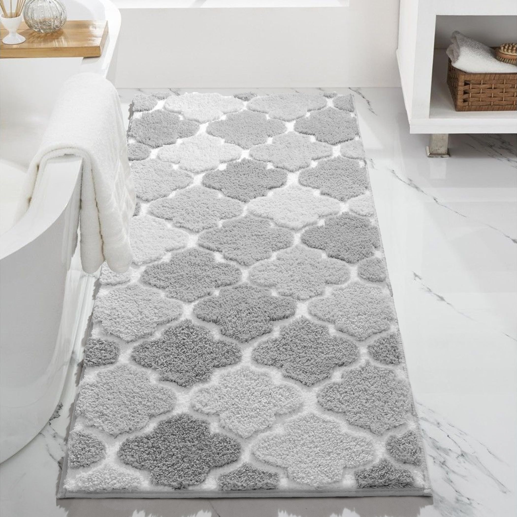 Dexde Bathroom Rugs Runner Non-Slip, Bath Rugs Extra Absorbent Shaggy Large Bath Mats, Machine Washable Long Shower Rug For Bath