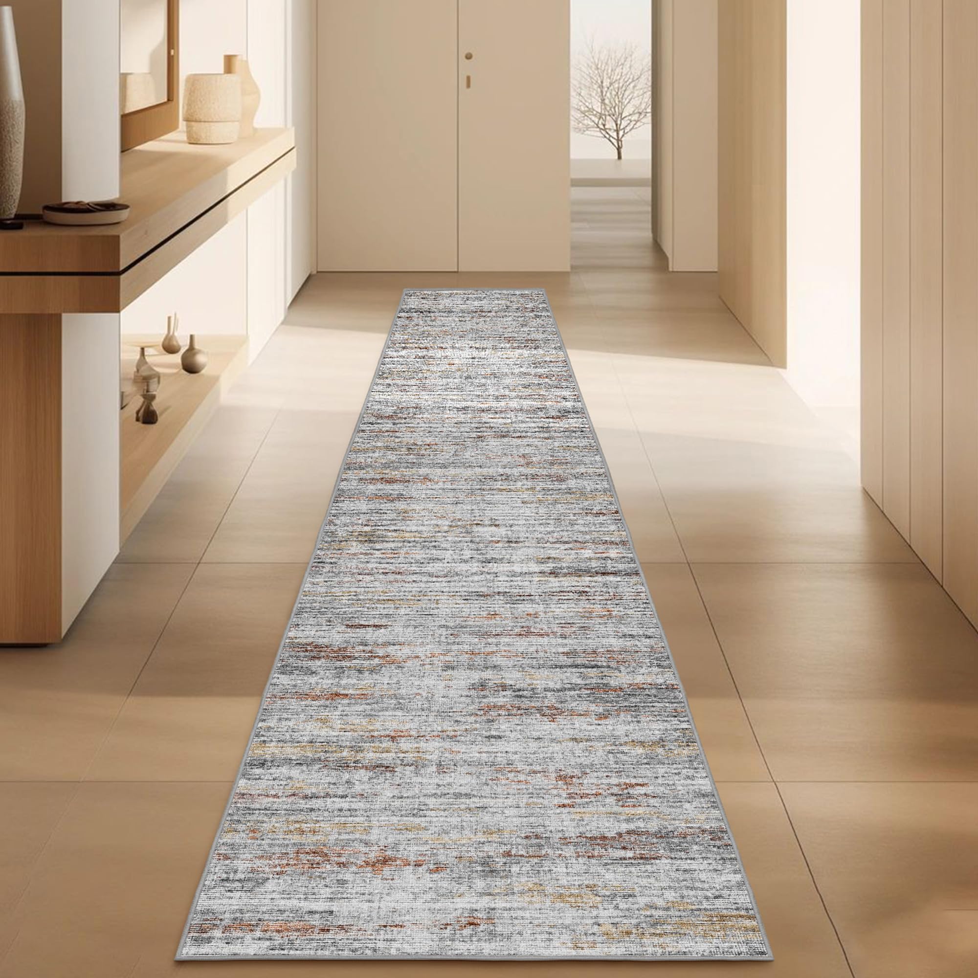 2x10 Runner Rug Non-Slip,Modern Abstract 10ft Washable Runner Rugs for Hallways, Ultra-Thin Long Kitchen Rug Runners,Stain Resis