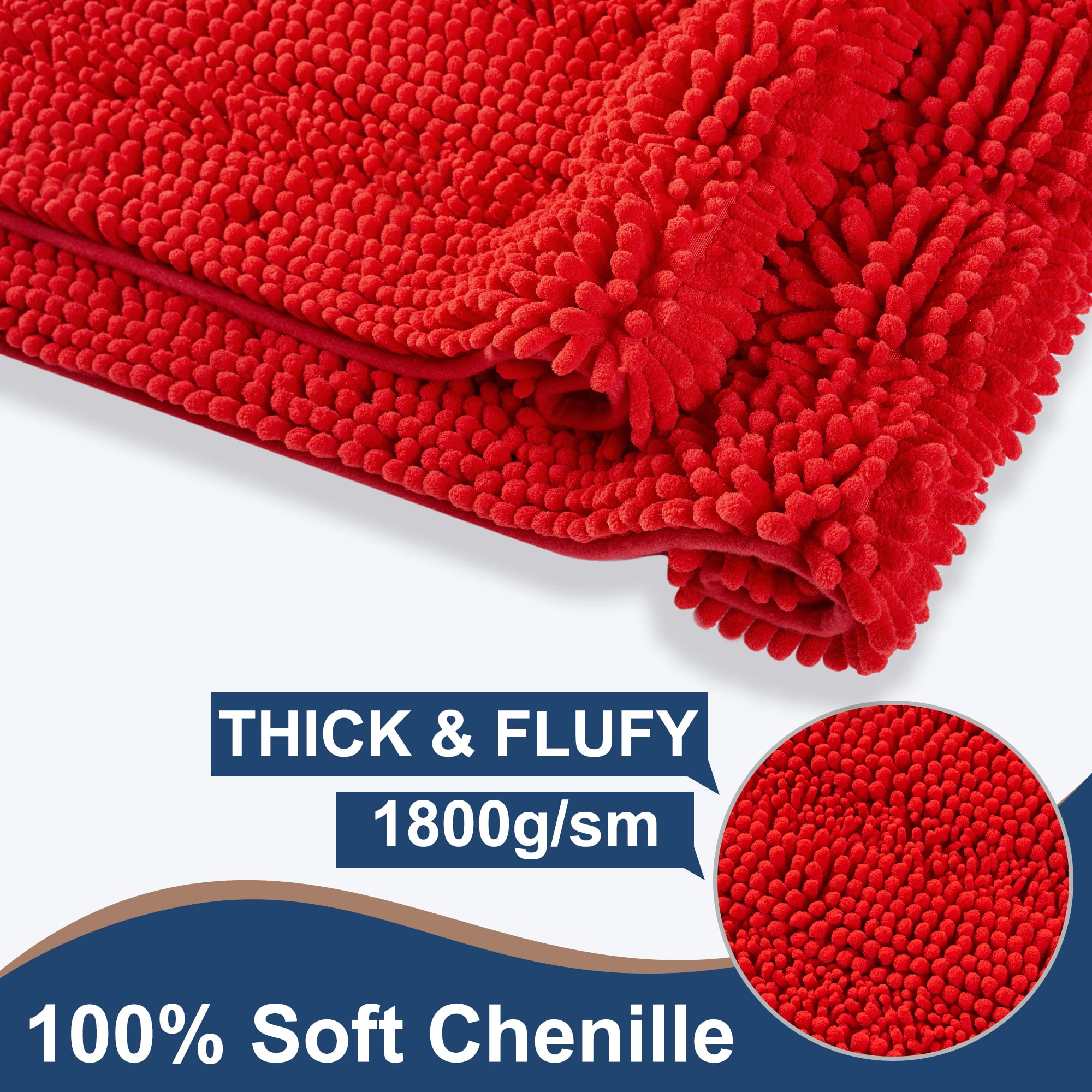 Floleopa Non Slip Thick Shaggy Chenille Red Bathroom Rug Sets 2 Piece, Thickened Hot Melt Rubber Bottom Bath Mats For Bathroom,