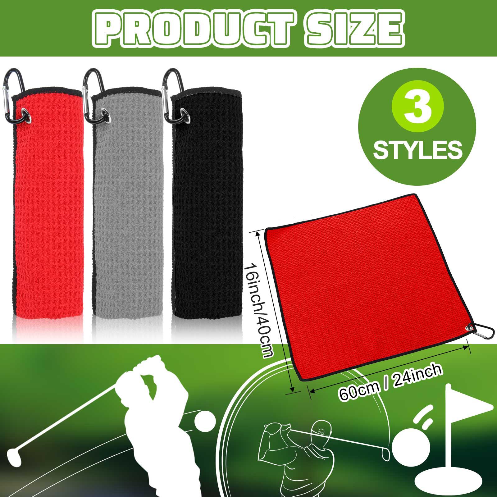 Batiyeer Bulk Golf Towel for Golf Bags 16 x 24 Microfiber Fabric Golf Towel with Clip Waffle Pattern Golf Towel for Golf Bags  Fitness  Camping  Hiking  Yoga(Black  Gray  Red  30 Pcs)