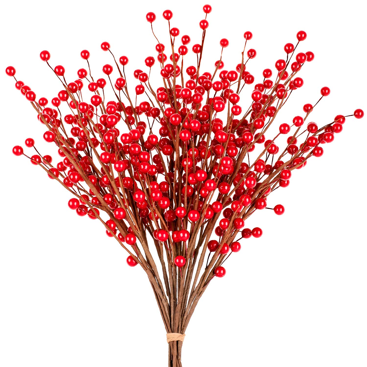 Whaline Christmas Red Berry Twig Stem, 12 Pack Artificial Burgundy Berry Picks for Christmas Tree Decorations, Valentines, Craft