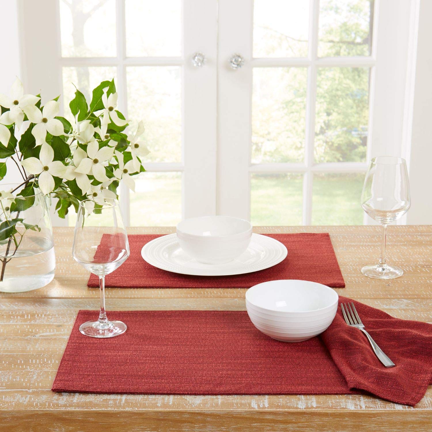 Town & Country Living Harper Stain And Water Resistant Reversible Placemat 4-Pack Set, 13''X17.5'', Deep Redwood