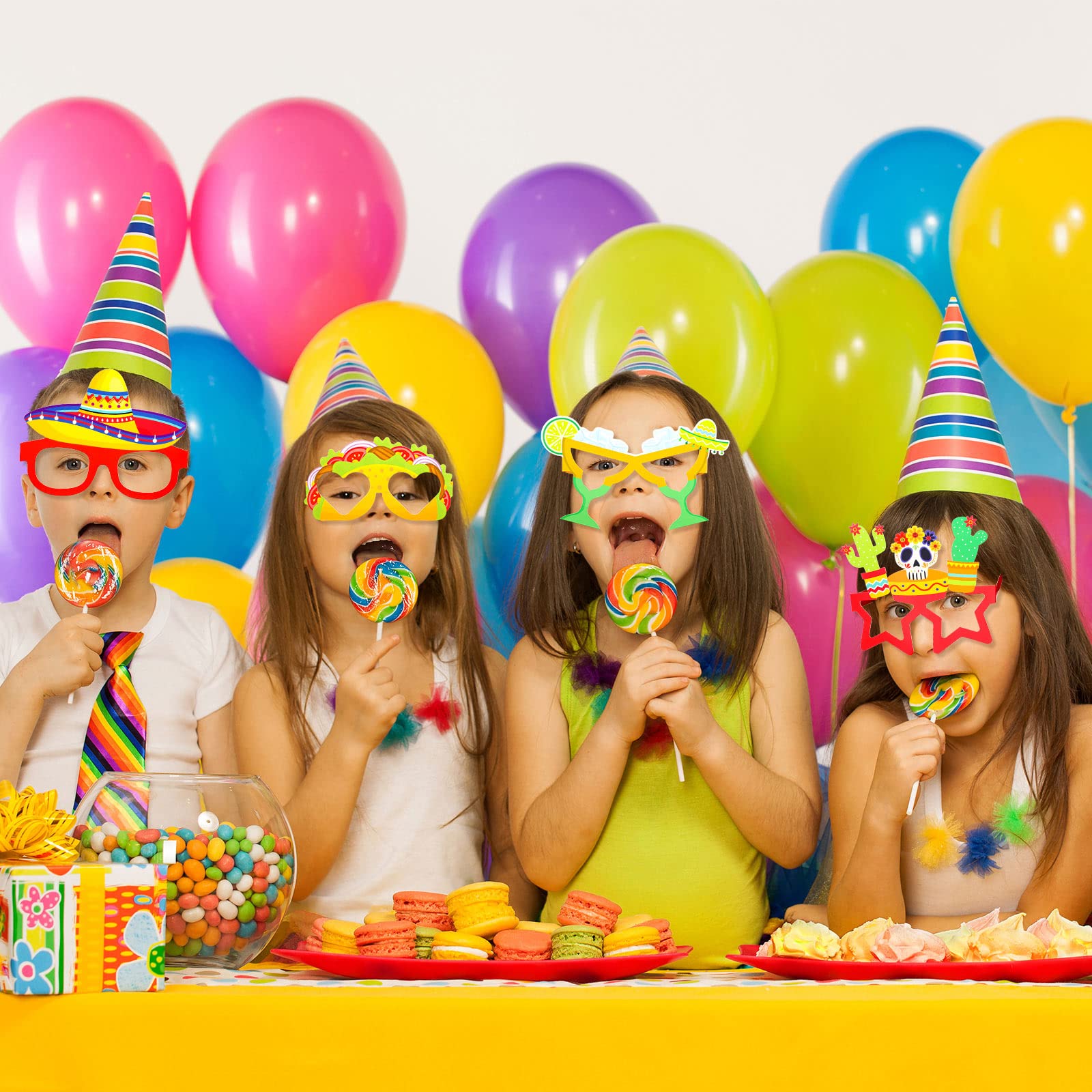 32 Pcs Mexican Fiesta Party Decorations Paper Eyeglasses Taco Party Cactus Pinata Cinco De Mayo Party Costume Photo Booth Props