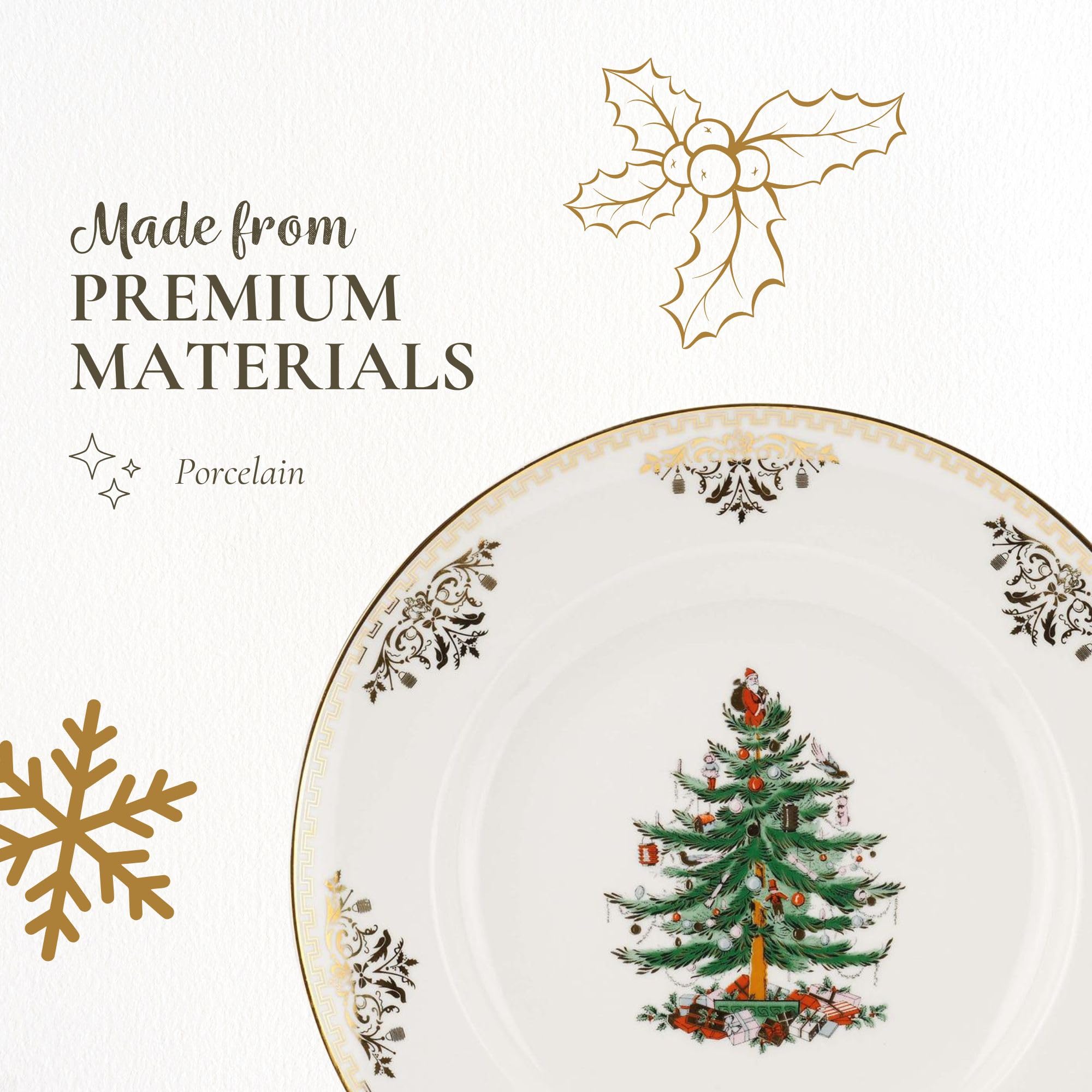 Spode Christmas Tree Gold Dinner Plate, 10.5-Inch Porcelain, Multicolor, Model 1557109, Microwave & Dishwasher Safe