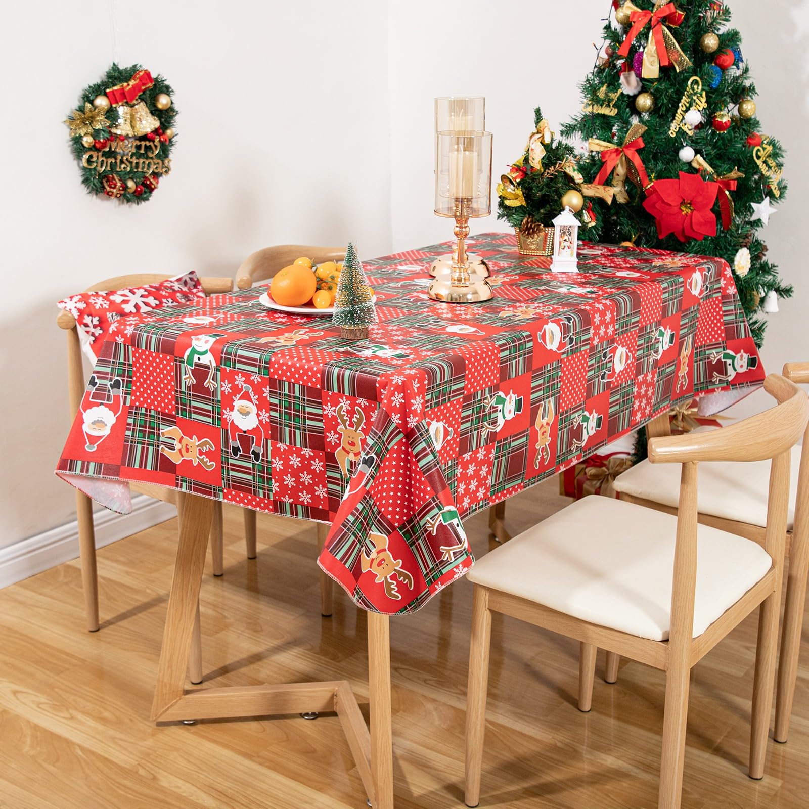 Dwellaid Christmas Tablecloth Disposable Tablecloth Halloween Vinyl Tablecloth With Flannel Backing Oilcloth Waterproof Tableclo