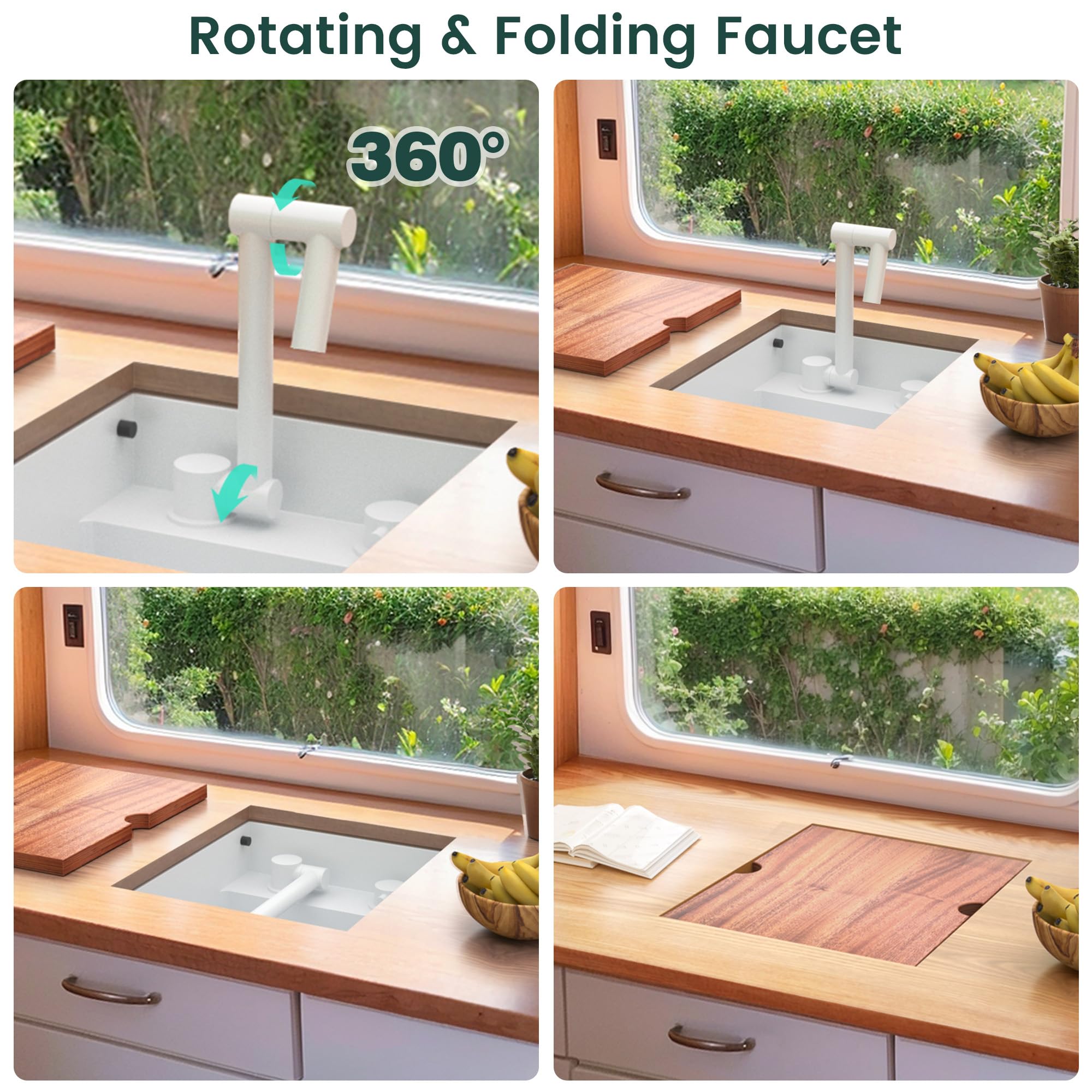 Torva Rv Kitchen Sink, 15 X 18 X 7 Inch Undermount Bar Sink 16 Gauge Stainless Steel Single Bowl Sink With Foldable Faucet Cutti