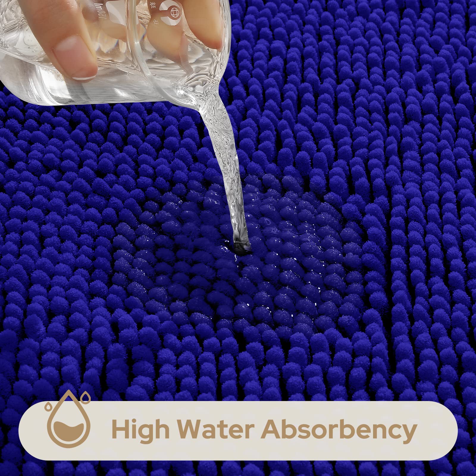 HOMEIDEAS 3 Pieces Bathroom Rugs  Ultra Soft Non Slip Absorbent Chenille Toilet Bath Mat Set (Royal Blue)