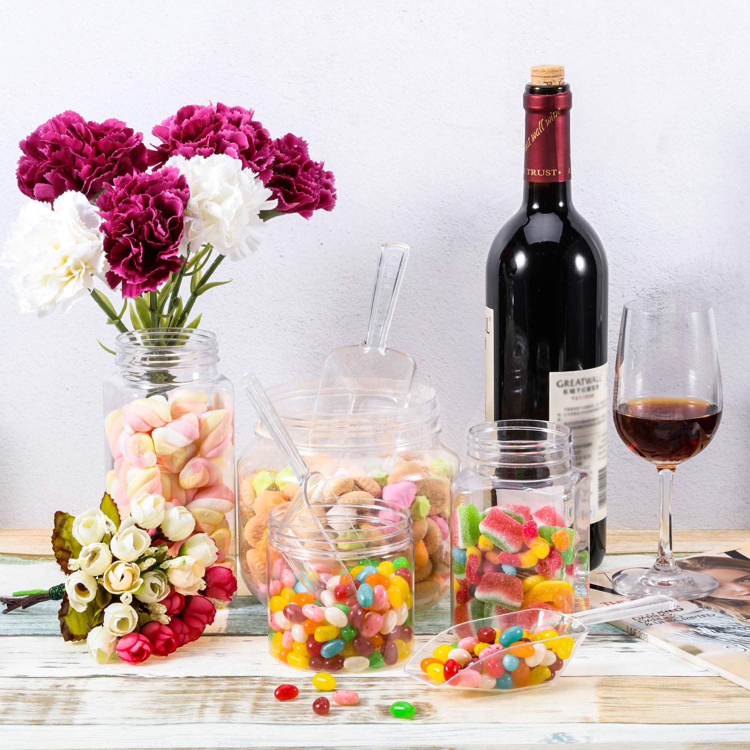 8 Pcs Hestya Multi Purpose Clear Scoops Plastic Candy Scoops For Candy Buffet Ice Scoop Protein Powders, Ice Cream, Coffee, Tea