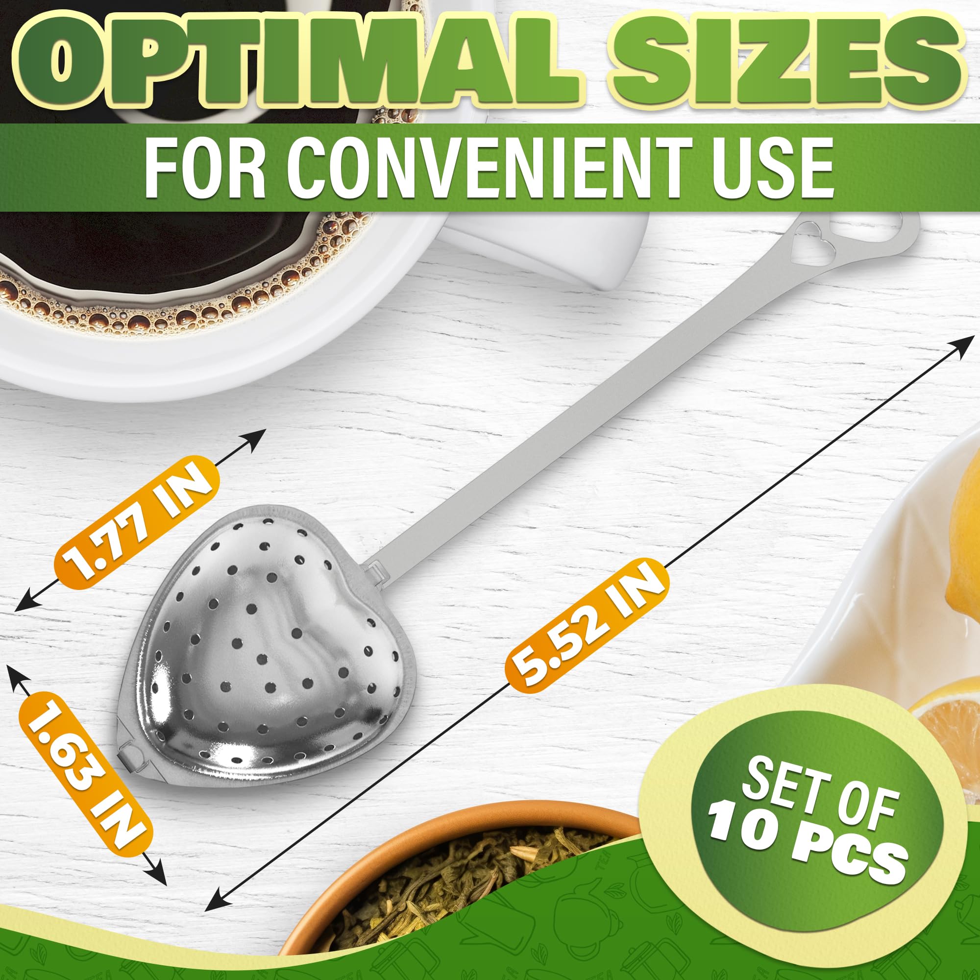 10Pcs Tea Strainers For Loose Tea Spoon - Heart Tea Steeper Tea Filter Fine Mesh Strainer Stainless Steel Tea Diffuser Tea Infus