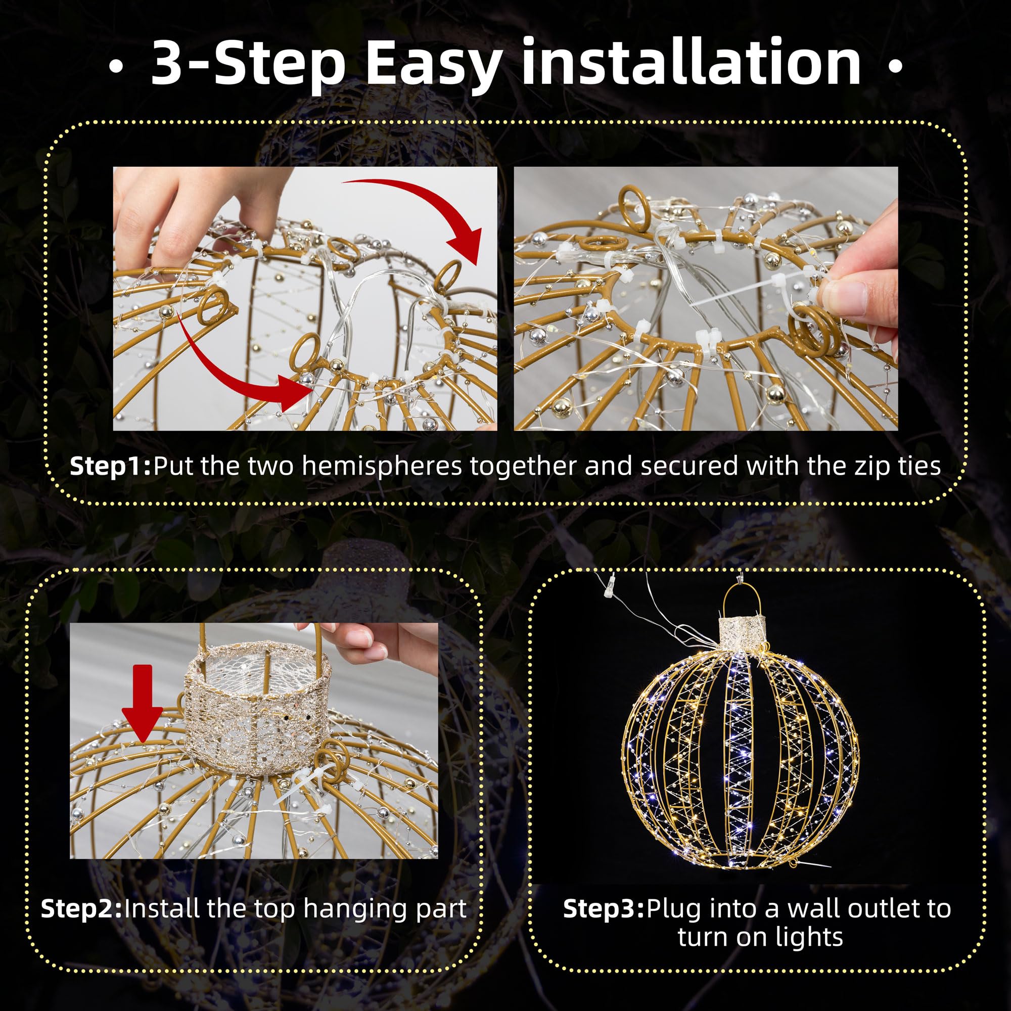 Shintenchi 6 Pack Christmas Lighted Balls, Outdoor/Indoor Hanging Decoration, Large Lighting Ball 15 20 25 Sphere Light for Holi