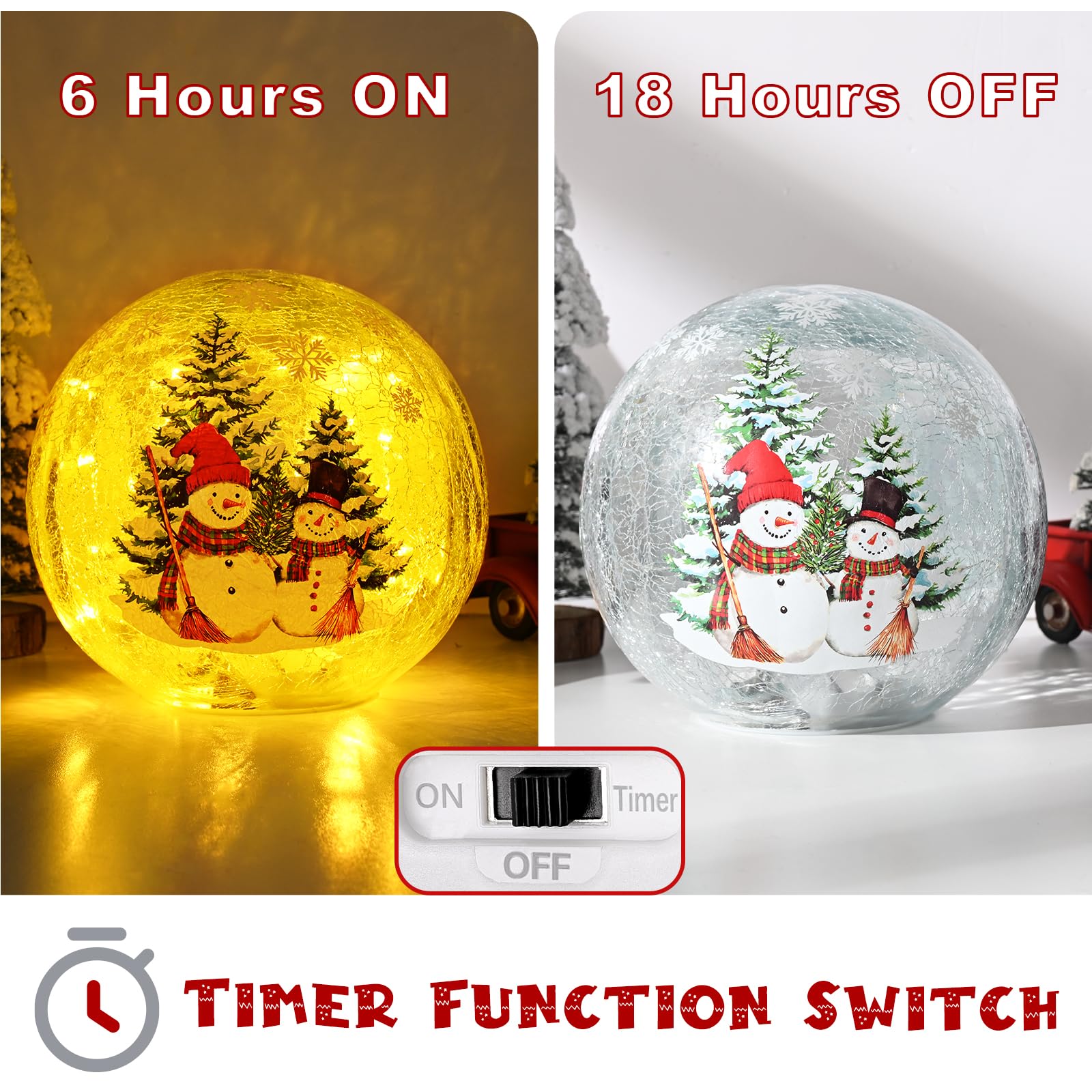 Yinhua Christmas Decorations Indoor, 5.9 Light Up Christmas Tree Crackle Glass Balls, Lighted Deer Santa Snowman Globe Light wit