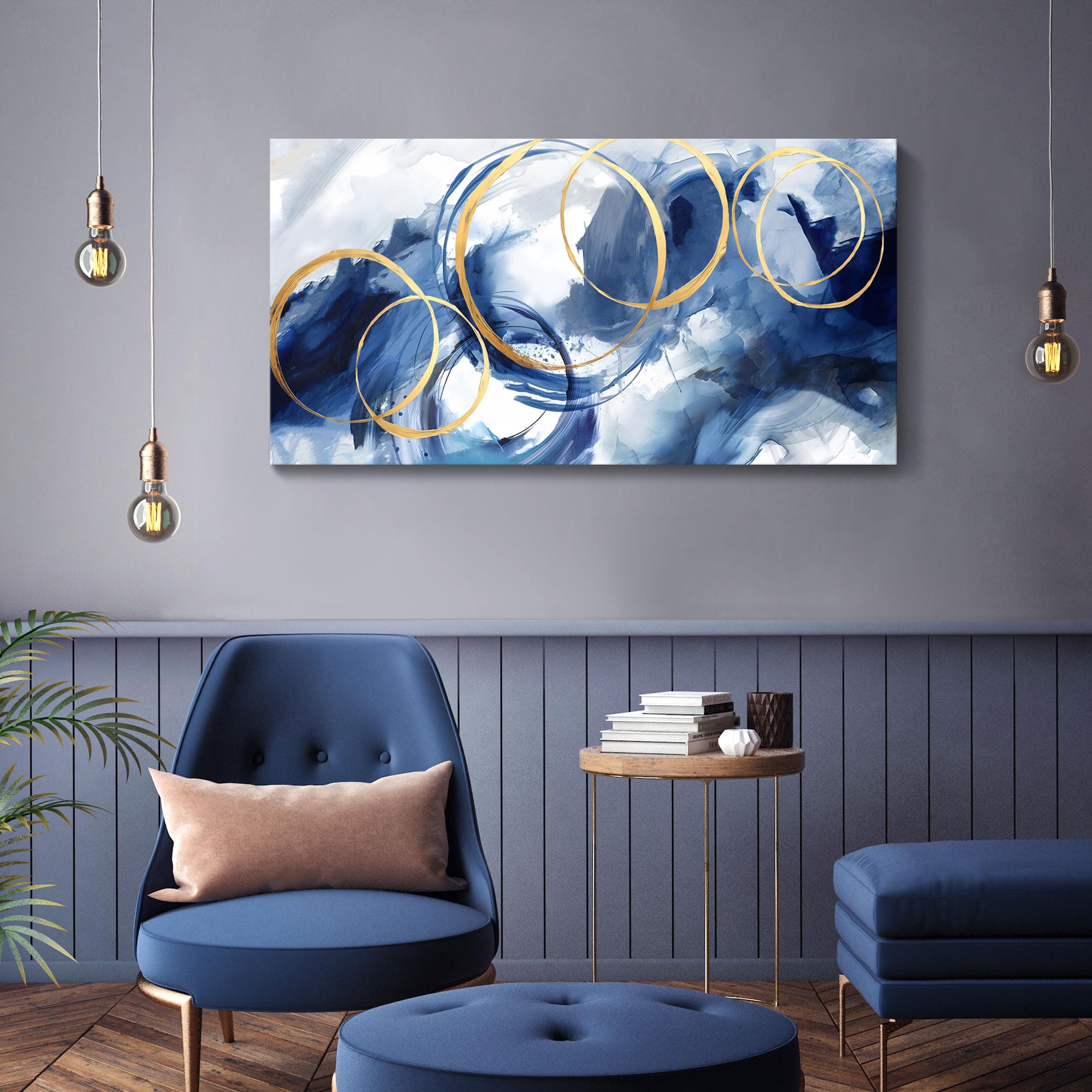 Ajaziko Blue Abstract Wall Art Modern Art Wall Decor Artwork For Walls Living Room Large Painting Size 20X40 Office Pictures For