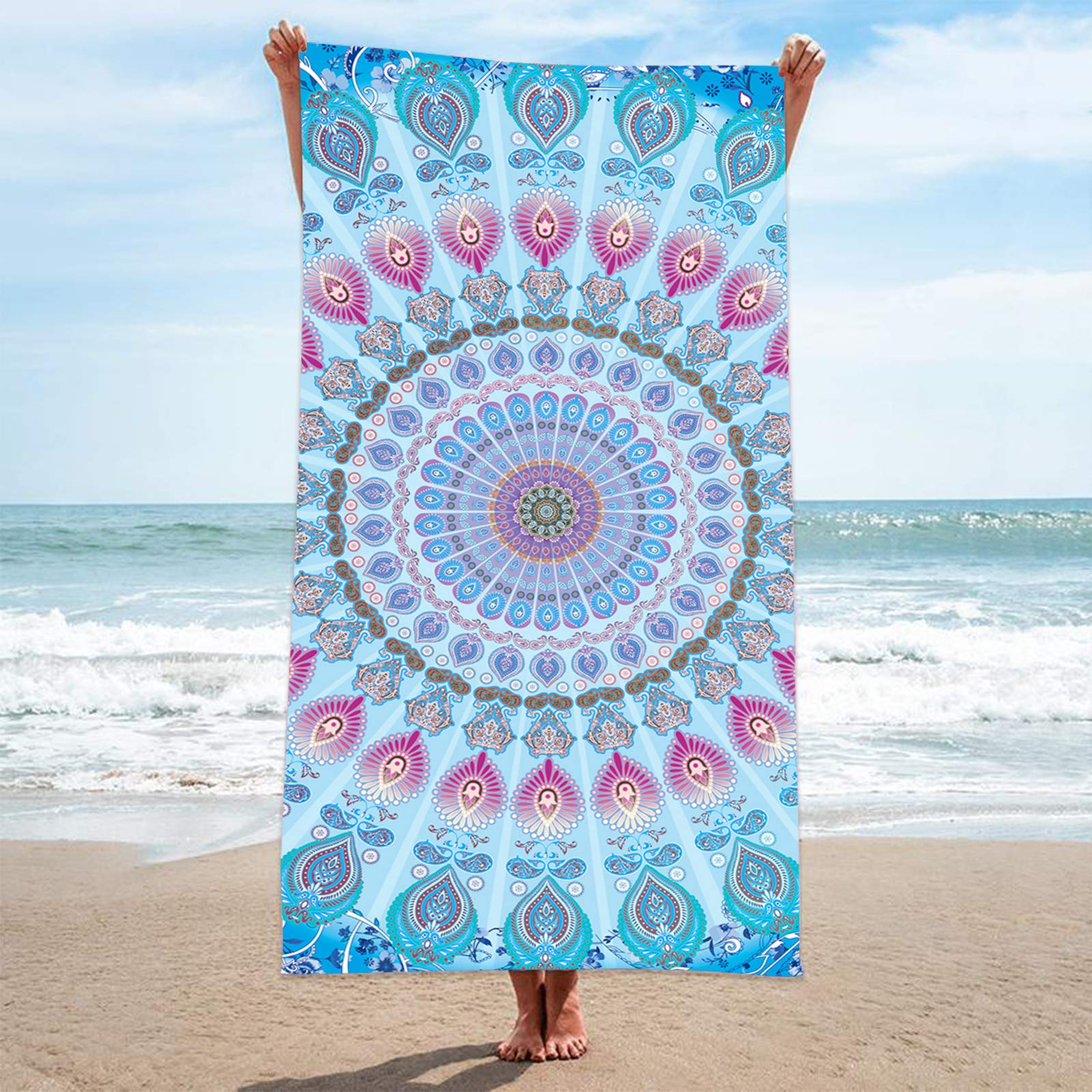 Bonsai Tree Mandala Beach Towel, Indian Hippie Boho Microfiber Bath Towel For Women, Bohemian Blue Sand Free Quick Dry Travel To
