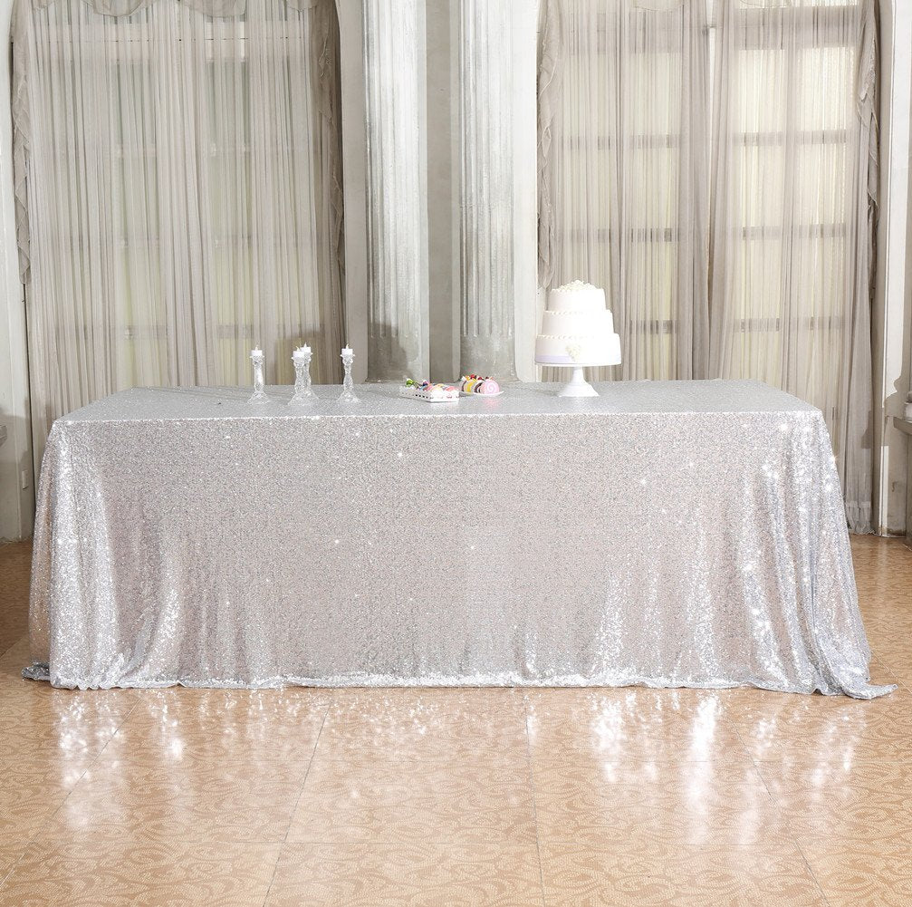Partydelight Sequin Tablecloth, Wedding, Christmas, Rectangular, 90''X156'', Silver