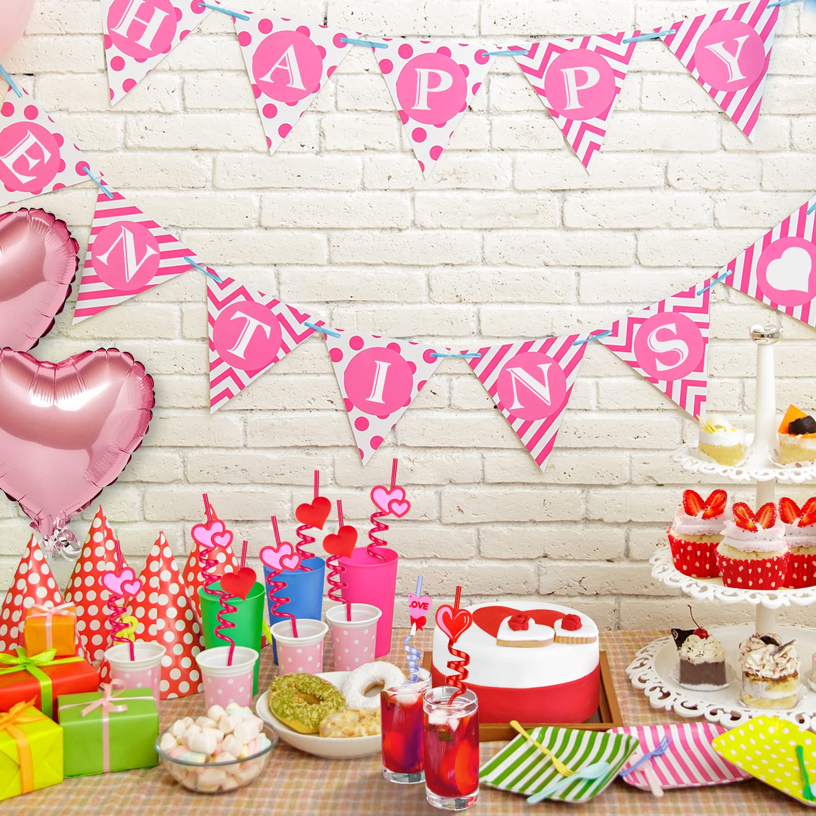 26Pcs Valentines Drinking Straws Reusable Red Love Heart Straws Crazy Loop Straws Valentine School Party Decor Straws For Valent