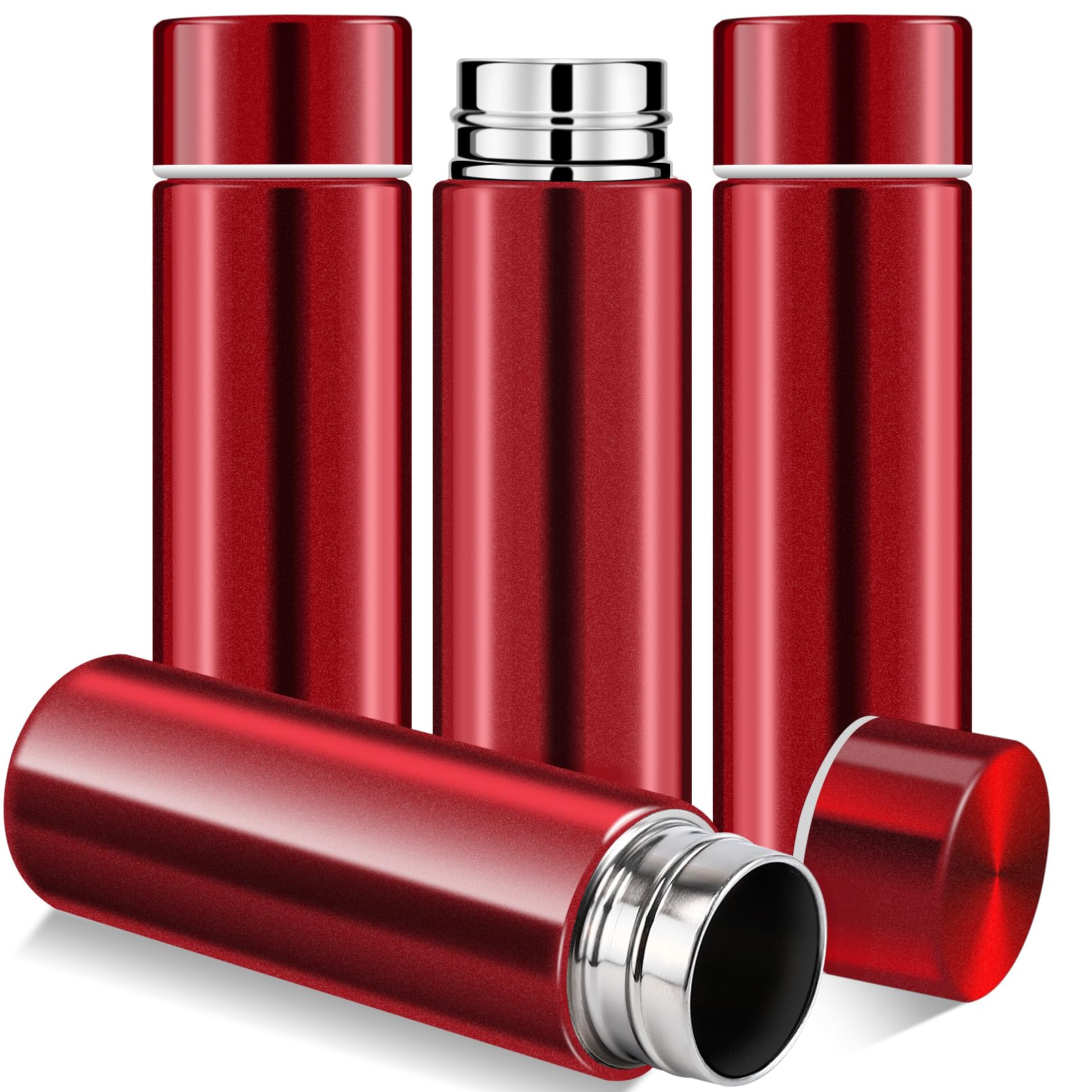 Enjamyo 4 Pack Mini Water Bottles, 4.4 Oz, Red, Stainless Steel