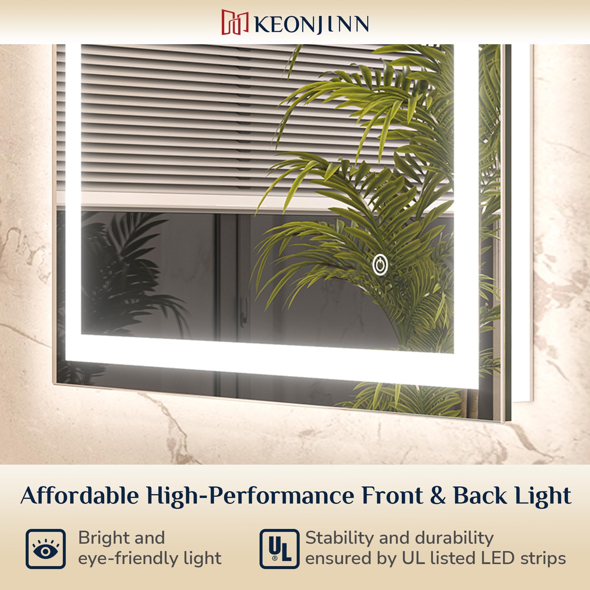Keonjinn 24 X 32 Inch Bathroom Mirror With Lights, Led Mirror With Frontlit & Backlit, Lighted Mirror With Stepless Dimmable 3-C