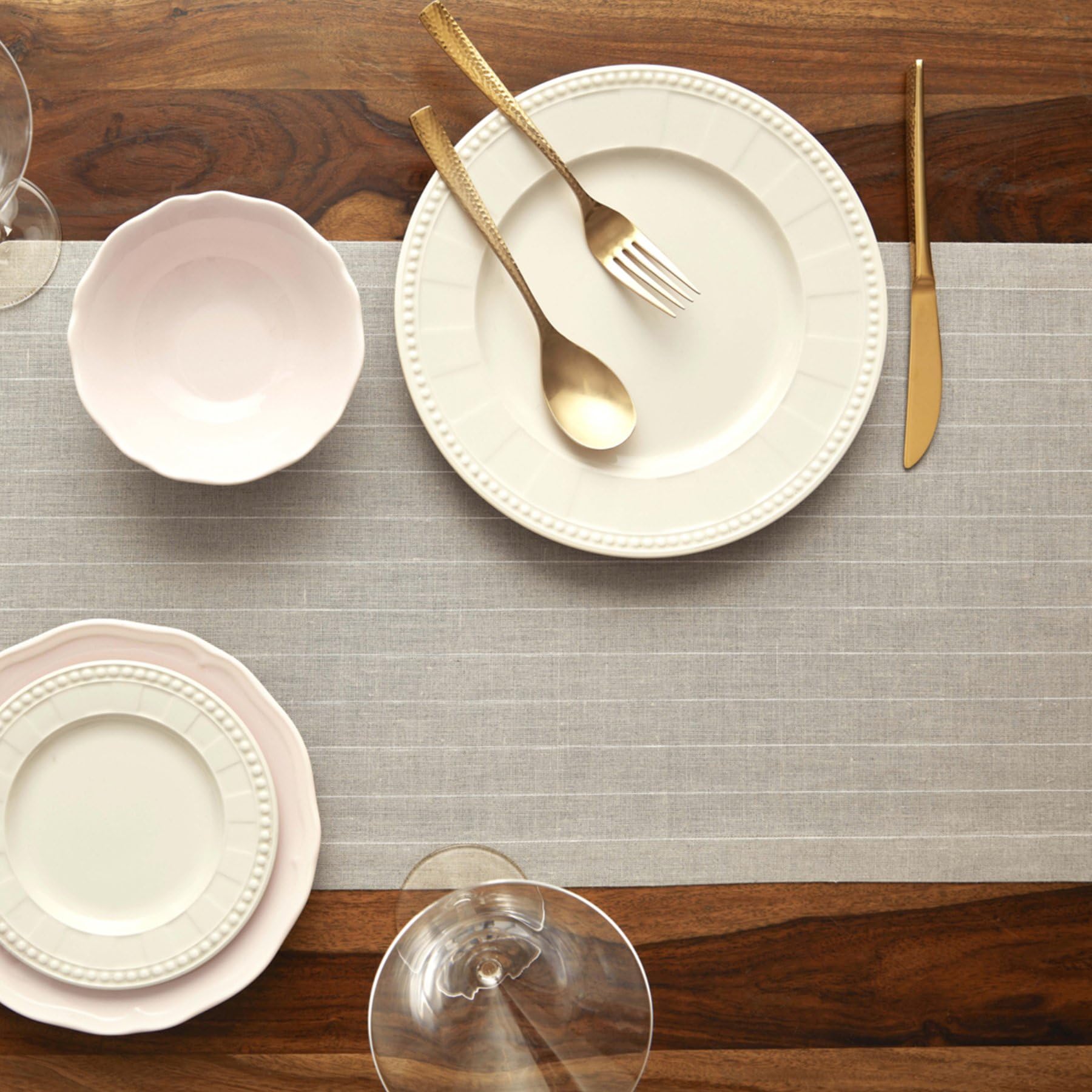 Solino Home Pinstripe Linen Natural And White Table Runner 108 Inches Long - 100% Pure Linen Dining Table Runner 18 X 108 Inch I