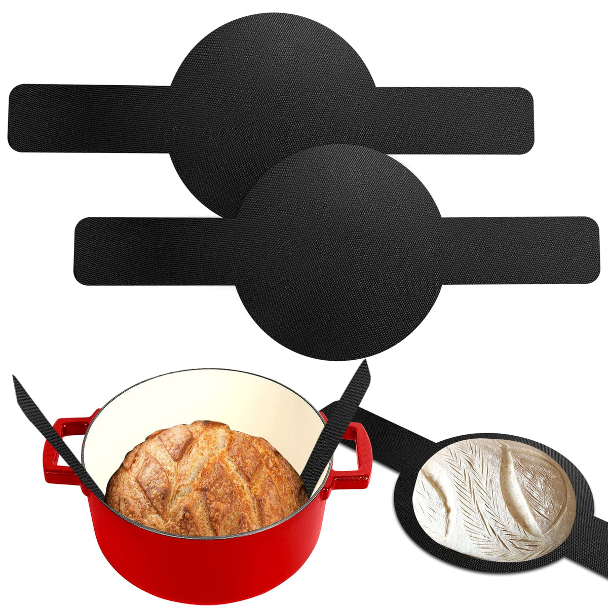 Aiersa 2Pcs Baking Mat For Dutch Oven Bread Baking, Reusable Non-Stick Bread Sling, 6.3In Long Handle For Easy Transfer Of Sourd