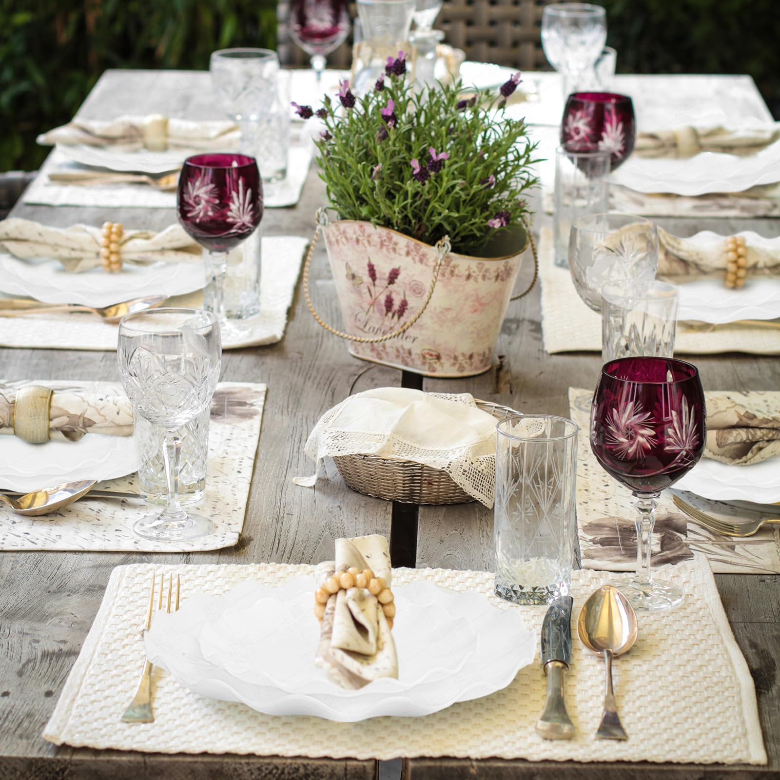 LIYH 50 Pcs White Scalloped Plastic Plates Reusable - Unbreakable Plastic Plates for Weddings Party Outdoor Picnics Dishwasher S