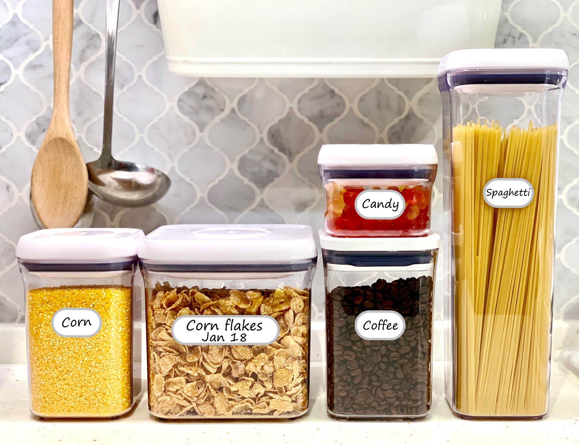 Chubbiee Removable Waterproof Food Labels, Write-On Kitchen Labels For Pop Food Storage Containers, Jars And Home Organization,
