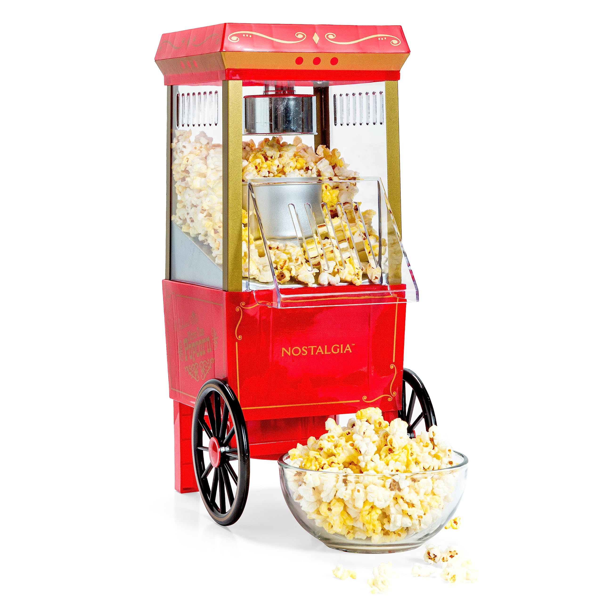 Nostalgia Old-Fashioned Hot Air Popcorn Paker, 12 Cup Vintage Tabletop Popcorn Machine With Measuring Cap For Home, Parties, Mov