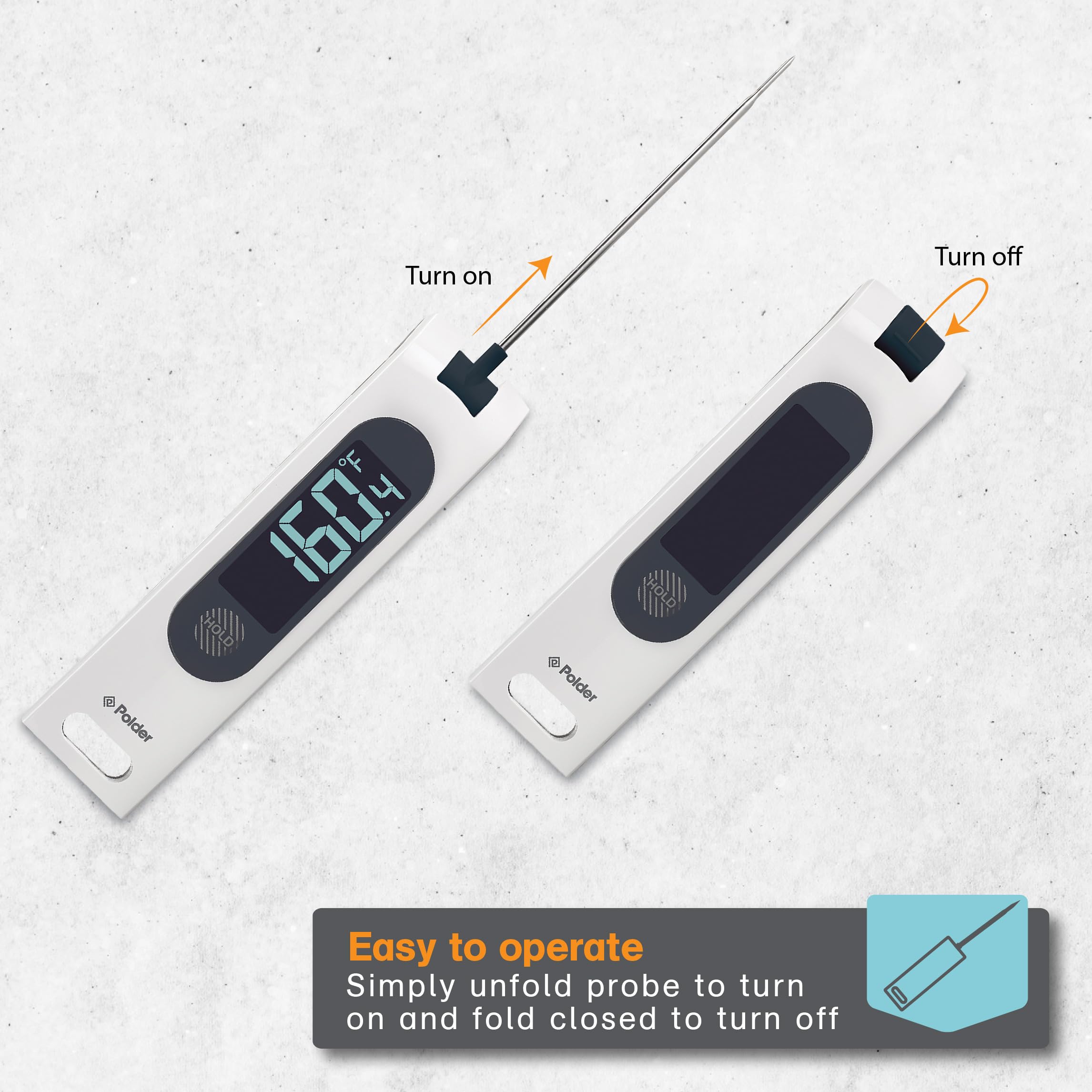 Polder Sous Chef Rapid Read Thermometer, Digital Thermometer For Cooking, Food Thermometer With Folding Probe, Intuitive Cooking