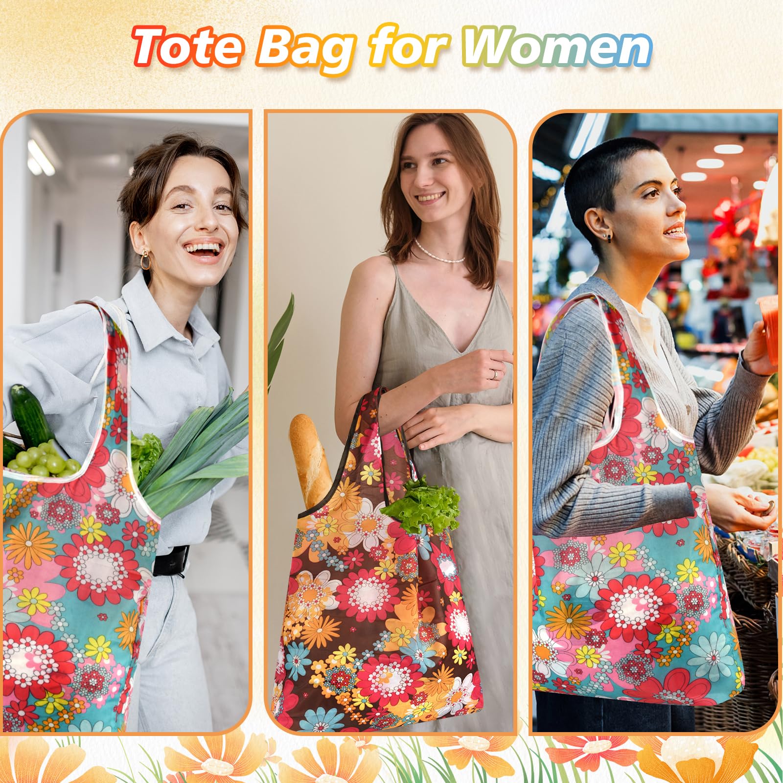 Miahart Reusable Grocery Bags Foldable Groceries Shopping Bags Foldable Cute Tote Bags Fashion Bags Waterproof Nylon Grocery Bag