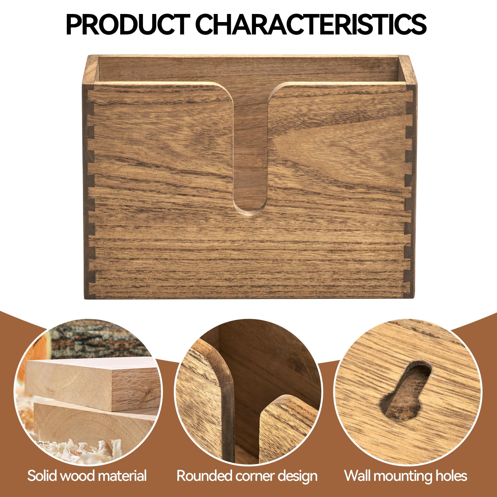 Kirigen Wood Paper Towel Dispenser - Wall Mounted Paper Towel Holder Countertop For Kitchen Restroom Decor And Bathroom - Holds