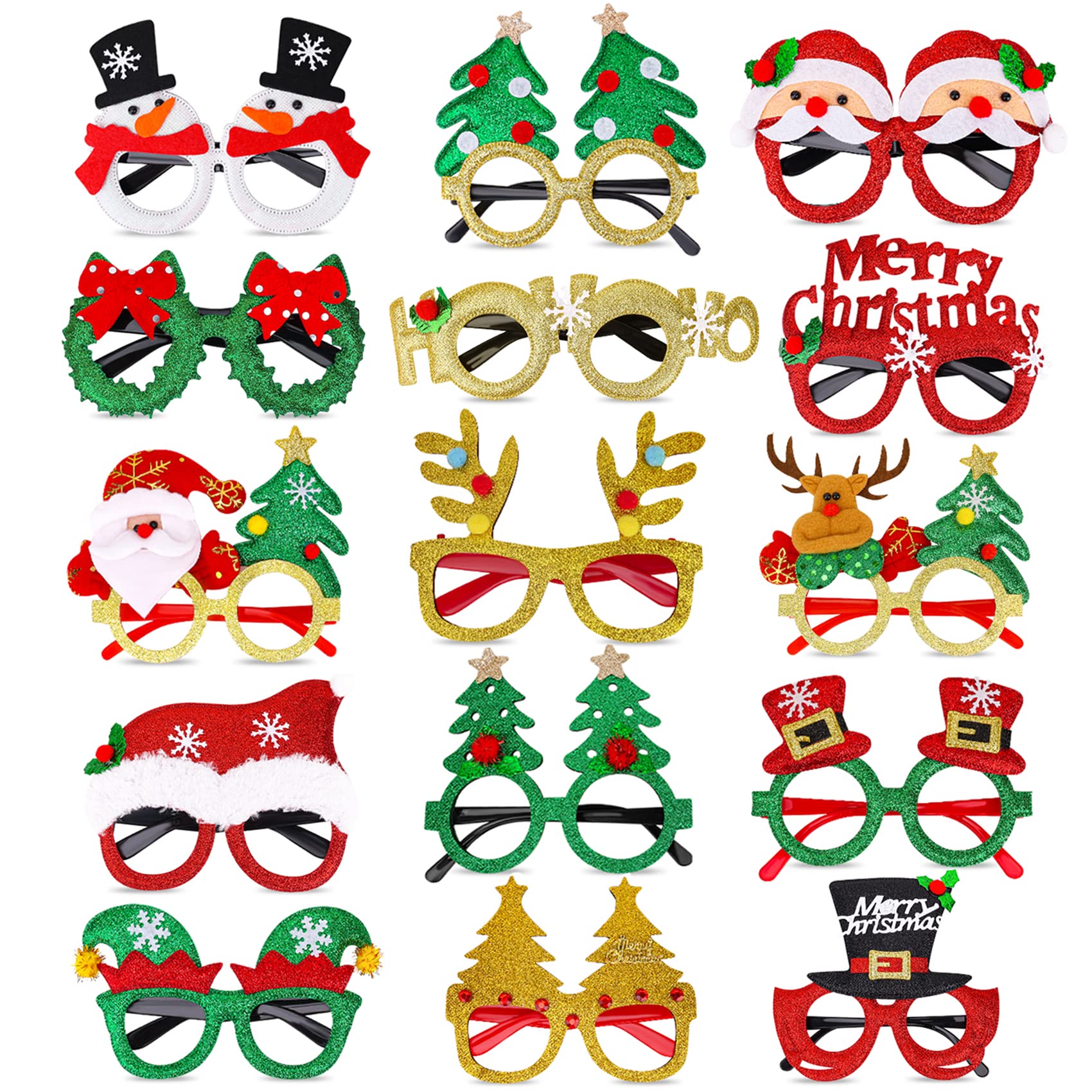Eeocwf 15 Pcs Christmas Glasses Frame, Holiday Party Eyeglasses Frames Christmas Decoration, Christmas Photo Props Eyewear, Chri