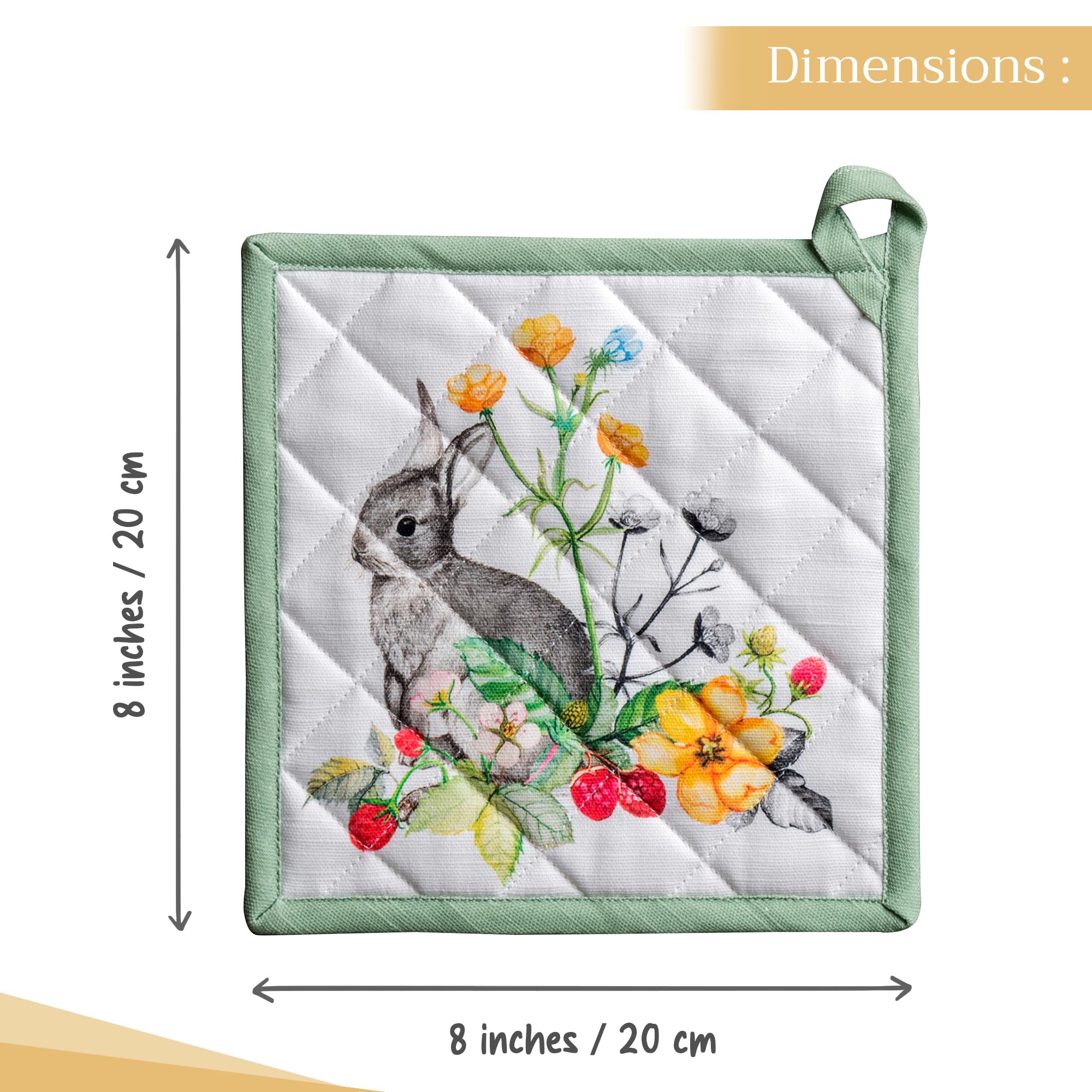 Maison d' Hermine Pot Holder 100% Cotton Heat Resistant Hot Pads with Loop Set of 2 Potholder for Gifts Grilling Microwave  Handling Hot Pans  Printemps - Spring/Summer (8 Inch x 8 Inch)
