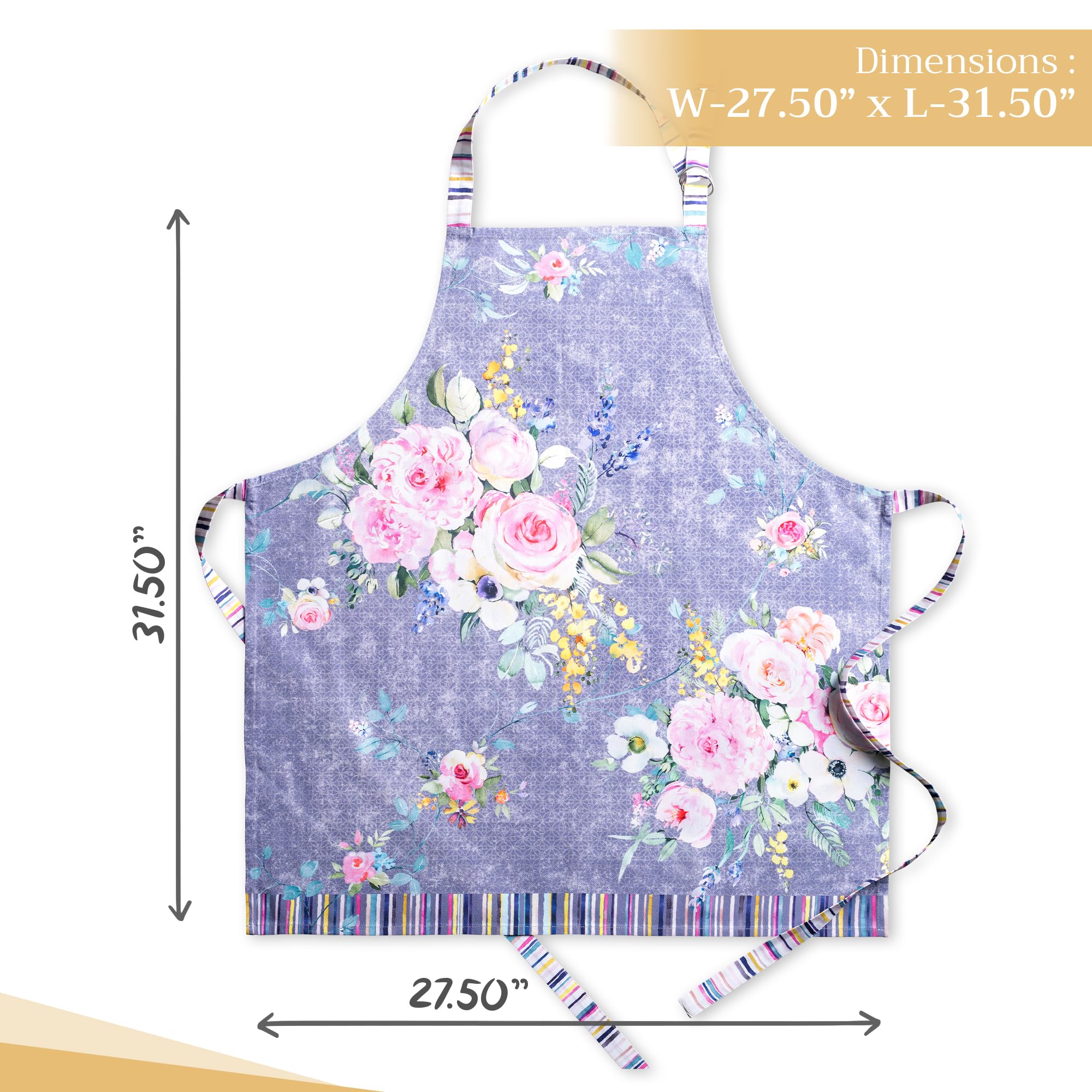 Maison d' Hermine Apron 100% Cotton 1 Piece Adjustable Neck Strap Apron with Center Pocket for Gifts  Women  Men  Sweet Rose Lavender - Lush - Spring/Summer (27.50''x31.50'')