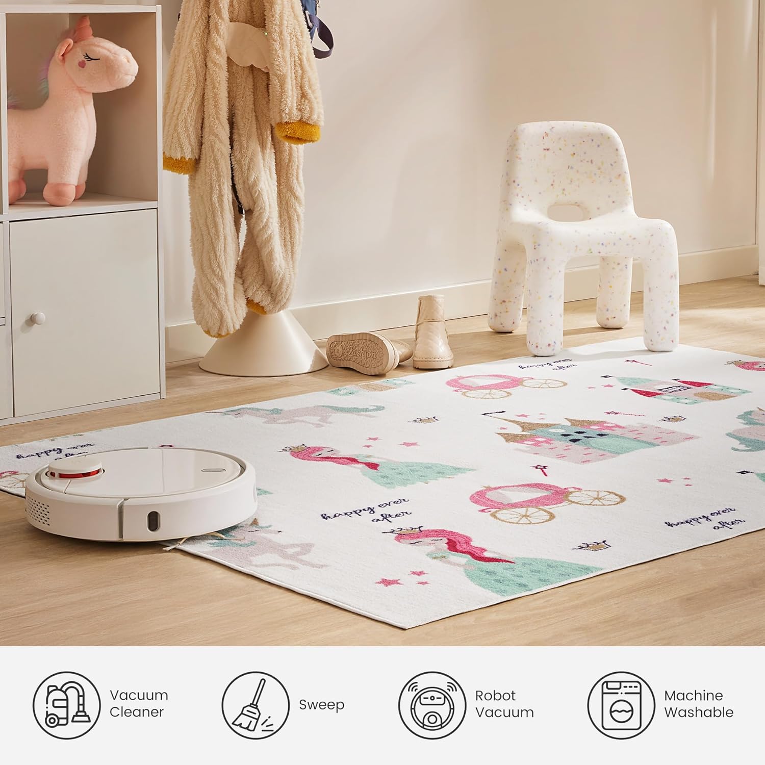 Machine Washable Non Slip Kids Rugs for Living Room & Bedroom - Princess Castle