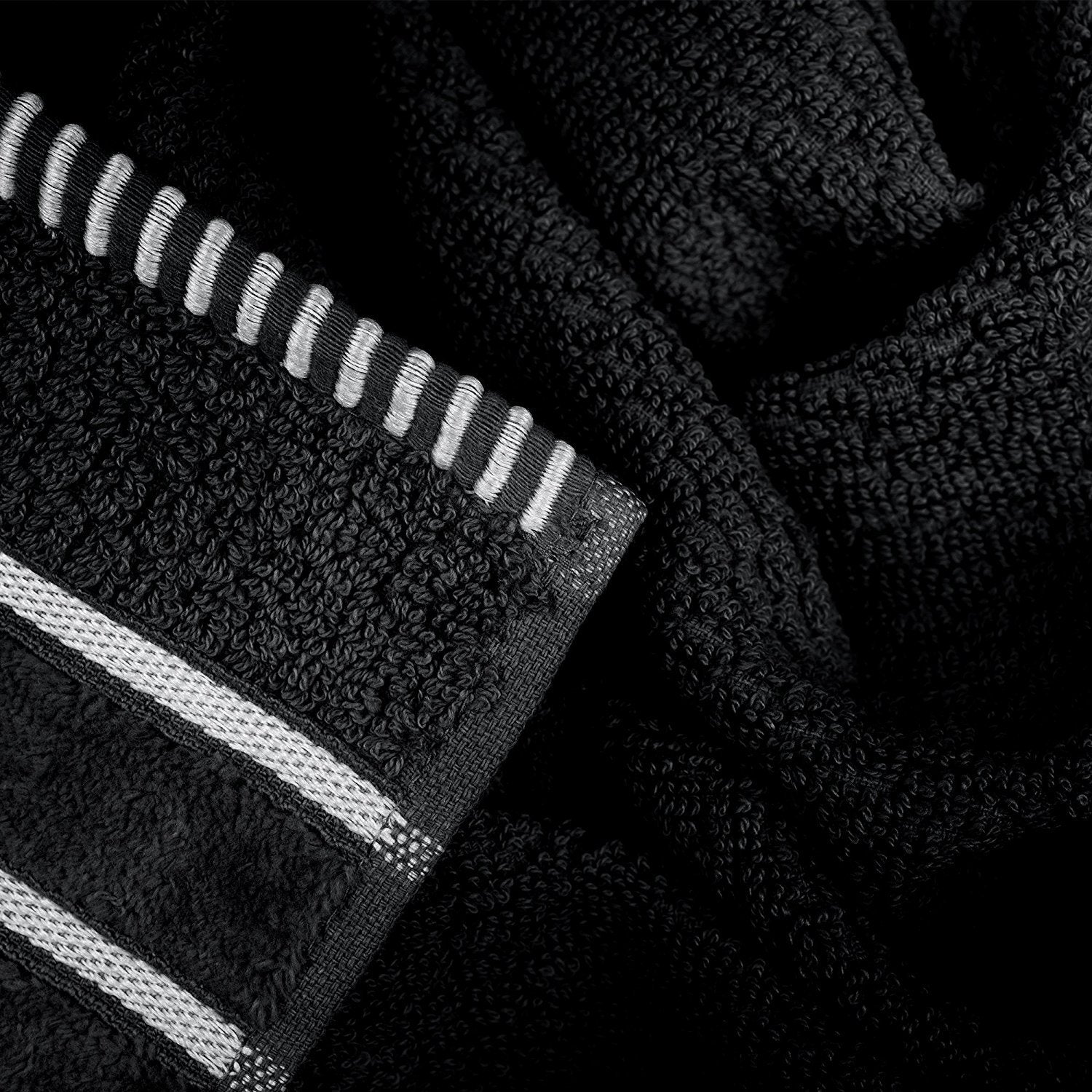 6-Piece Towel Set - Combed Cotton Rice Weave Bathroom Accessories with 2 Bath Towels  2 Hand Towels  and 2 Washcloths by Bedford Home (Black)