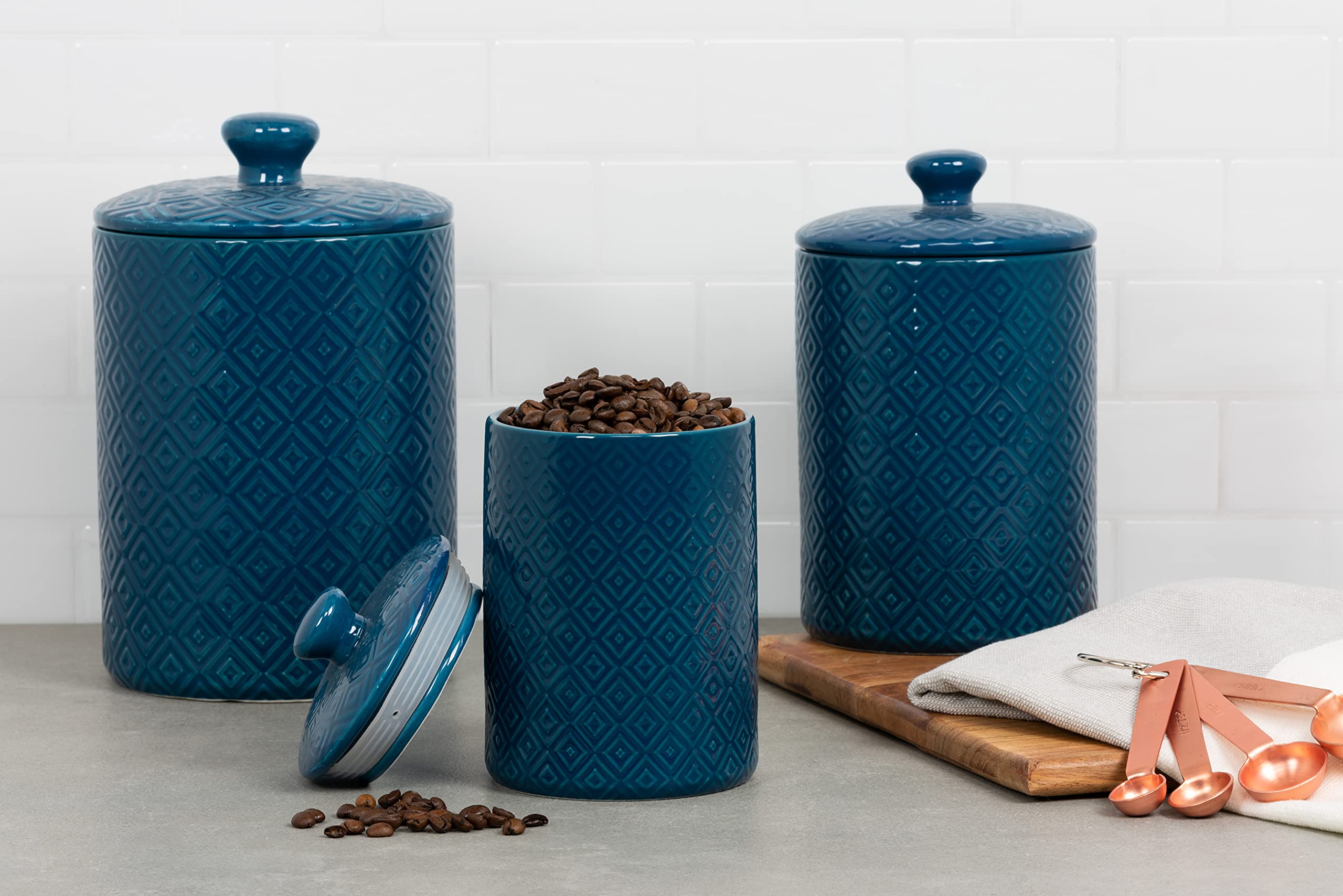 10 Strawberry Street Kitchen Canister, 3 Piece Set, Diamond Red