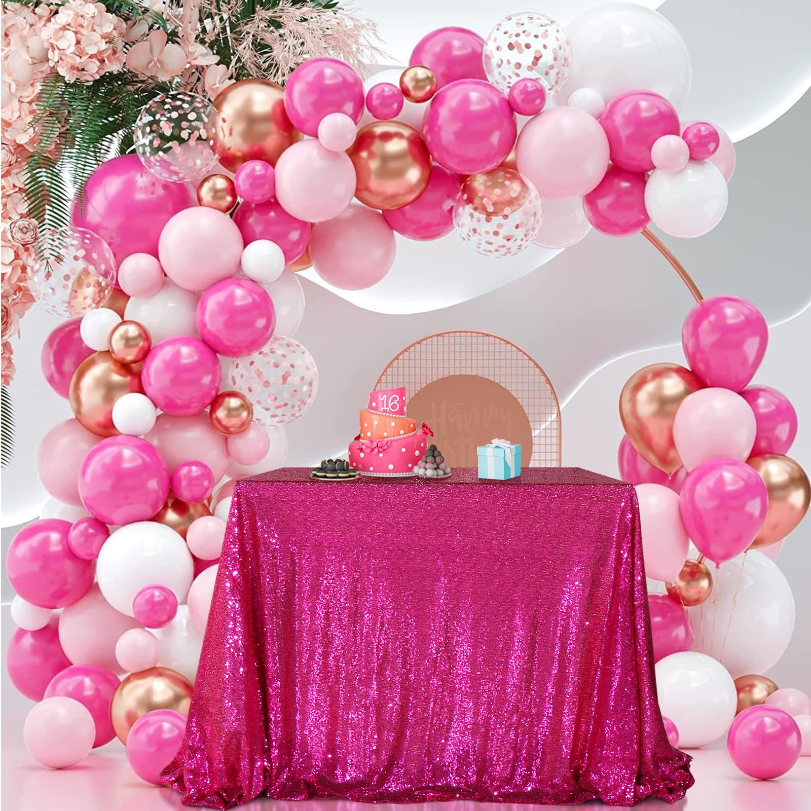 Partydelight Hot Pink Sequin Tablecloth 50X80 Inch Rectangle Tablecloth Glitter Tablecloth For Party Baby Shower Christmas Decor