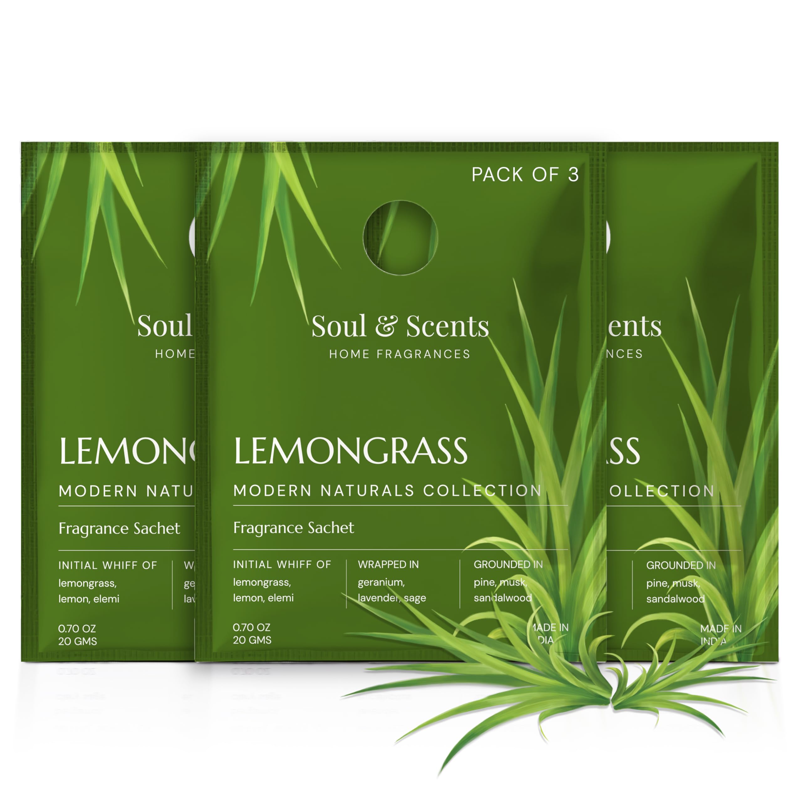 Soul & Scents Lemongrass Fragrance Sachet | A Fusion Of Zesty Lemon & Lemongrass | Long-Lasting Air Freshener For Car, Wardrobe,