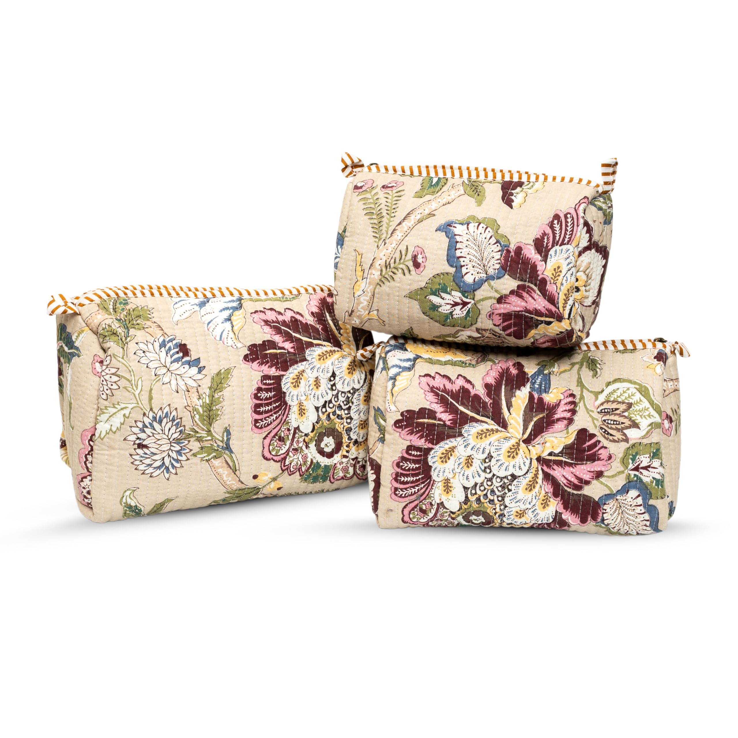 Floral Quilted Cotton Storage Basket Set Of 3, Foldable Multipurpose Fabric Storage Bins For Clothes, Toys, Towels, Baby Essenti