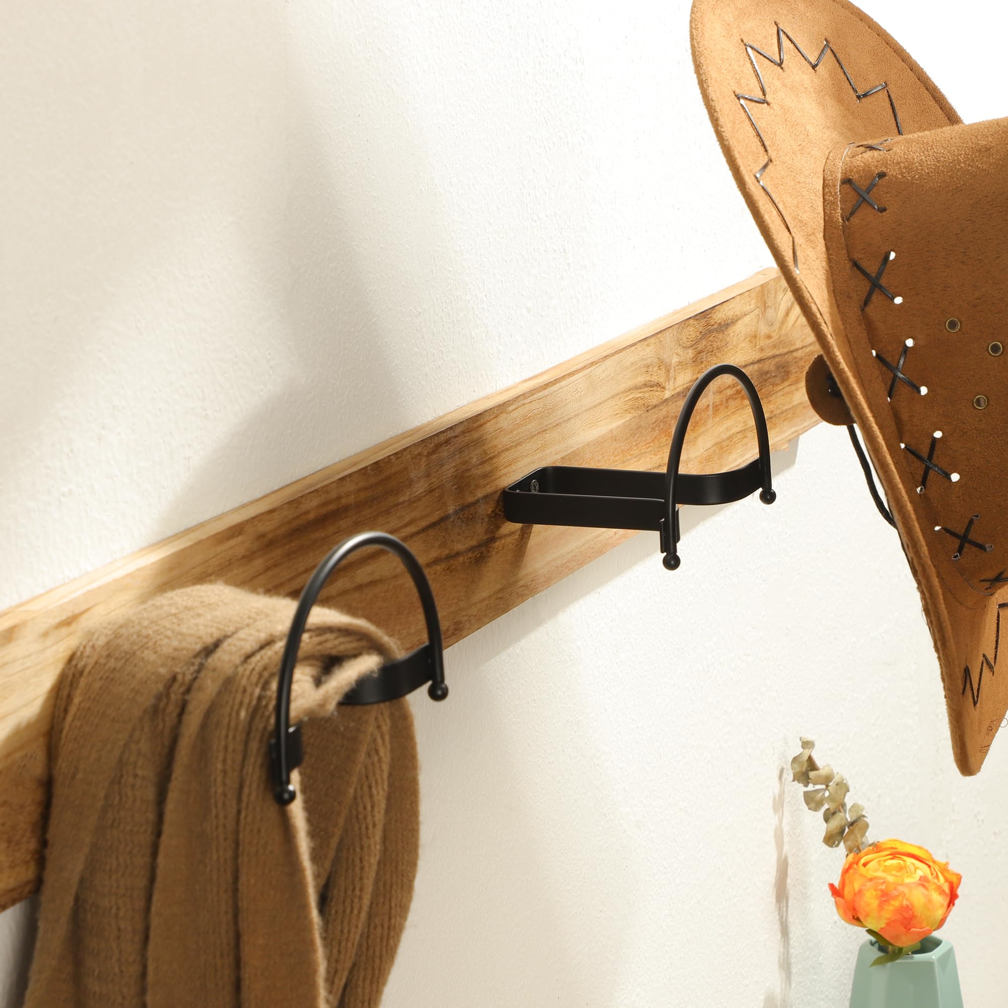 Taozun Cowboy Hat Rack - 4 Pack Wall Mount Black Hat Hooks for Display, Model TH012