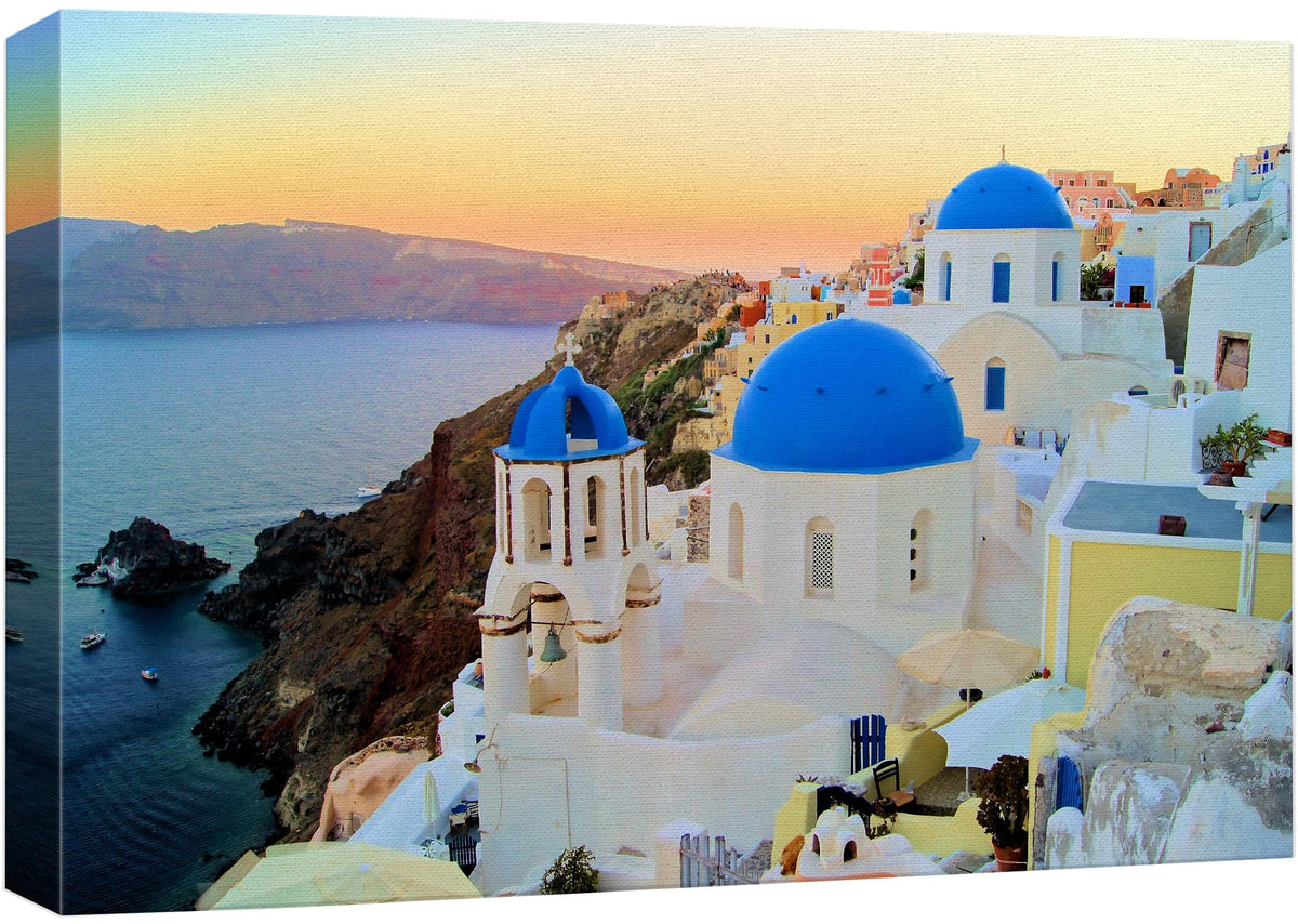 Wall26 Canvas Print Wall Art View Of The Blue Dome Churches Of Santorini, Greece Cities Wilderness Photography Realism Chic Land