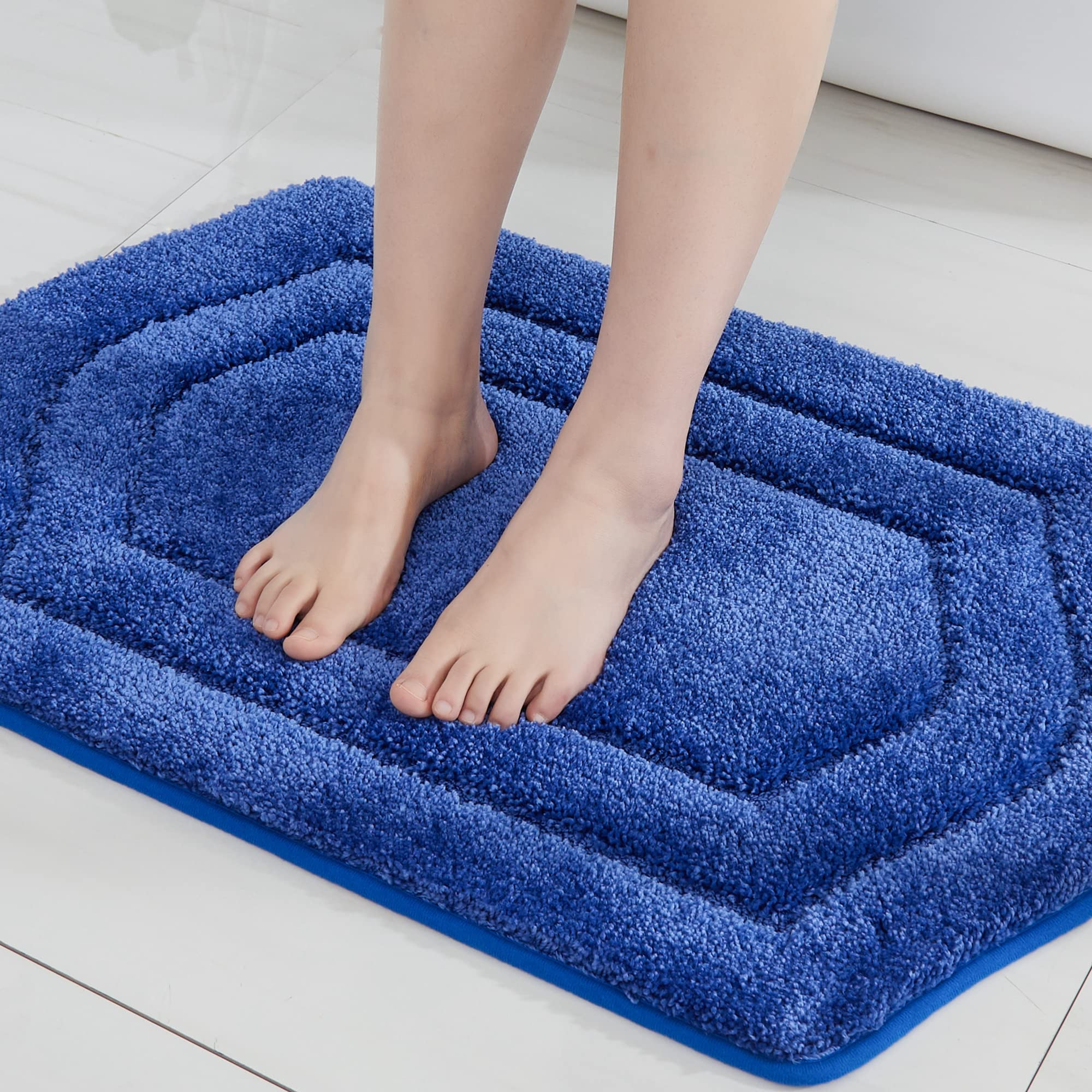 COSY HOMEER Extra Thick Bath Rugs for Bathroom - Anti-Slip Bath Linen Sets Mats Soft Plush 100% Strong Polyester Mat Living Room Bedroom Floor Water Absorbent(Blue 17x27 - Inches)