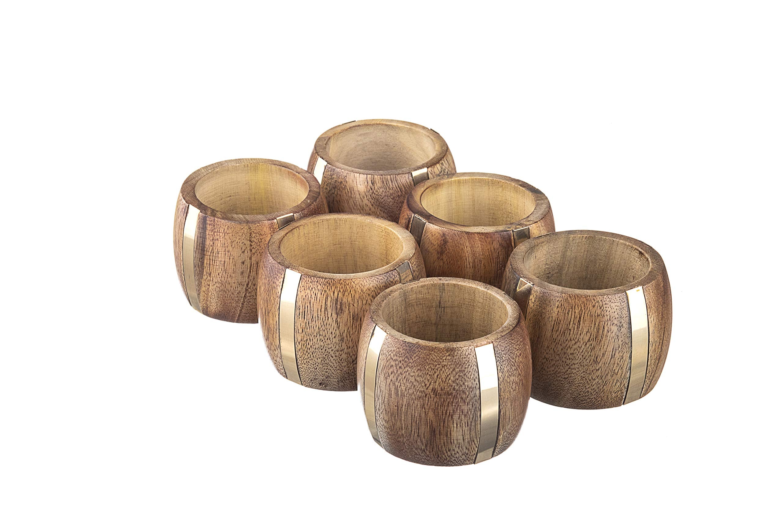 Cmei Brass & Wood Napkin Rings, Set Of 6