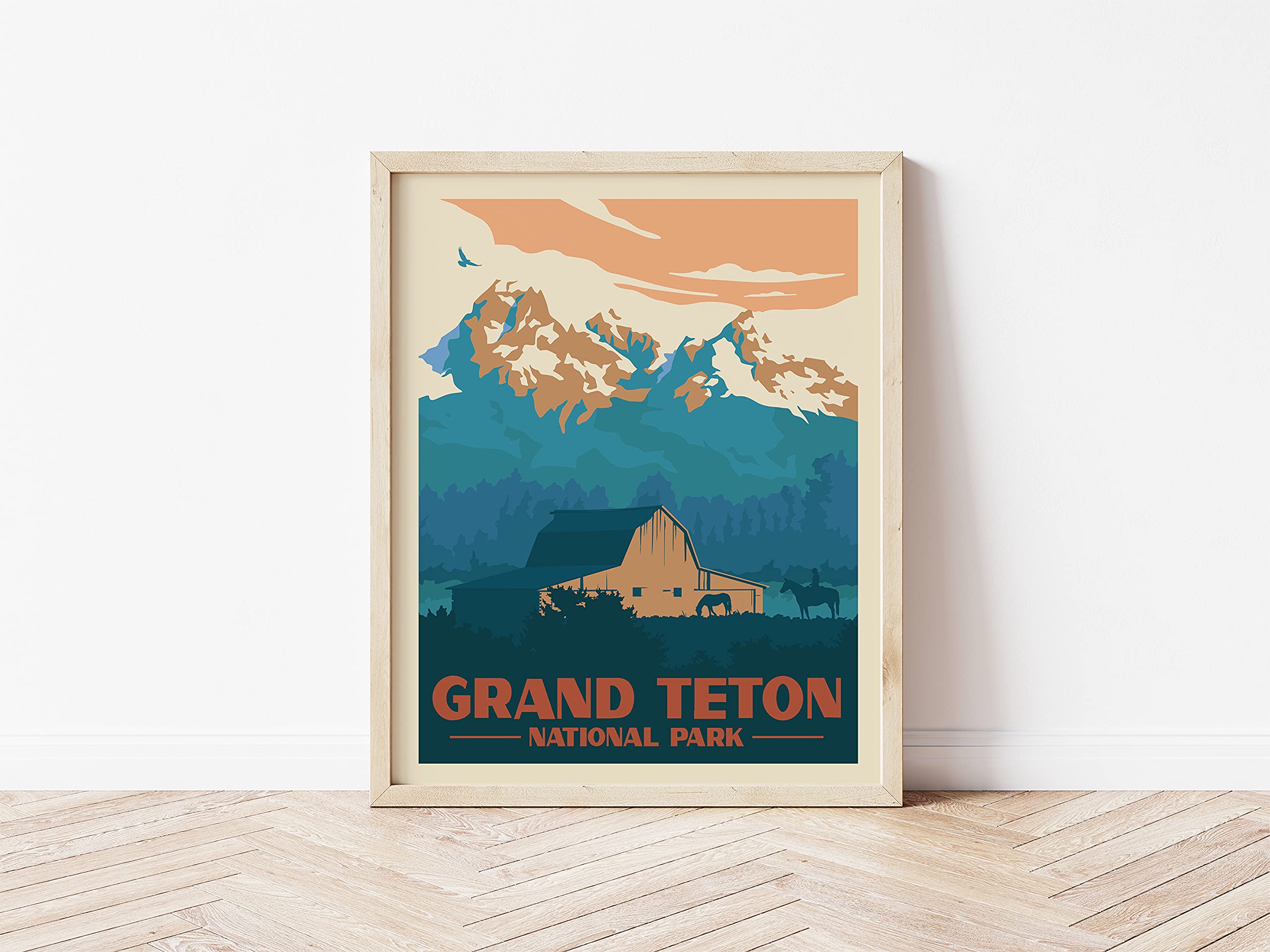 HerZii Prints Grand Teton National Park Wall Art Set - Vintage Posters, 16x12 UNFRAMED, Wood Material, Nature Decor