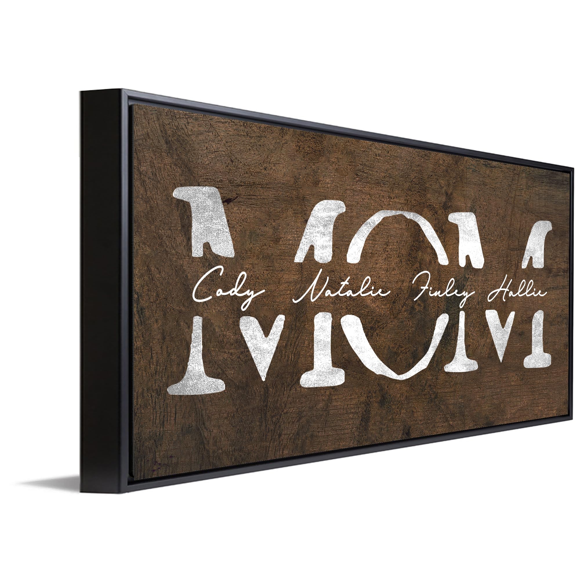 Mom & Children - Personalized Mother'S Day Gift Sign (13.5''X32.5'' Framed Canvas, Rustic Wood)